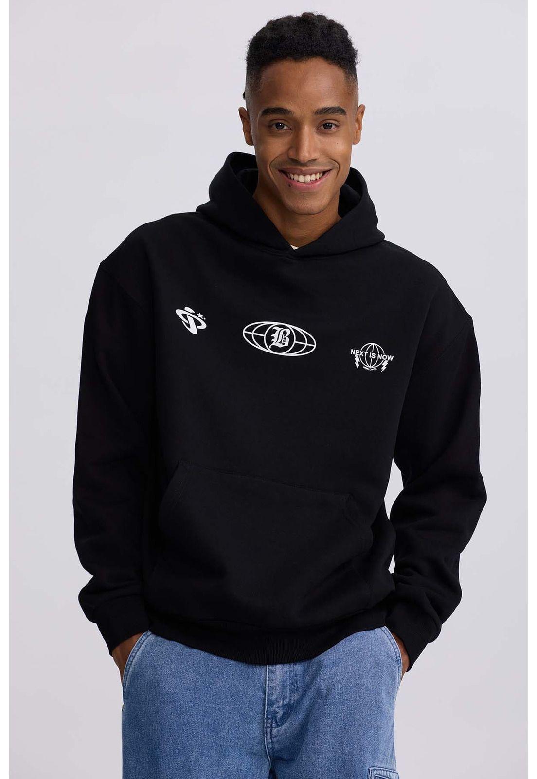 Polerón Hombre Hoodie Doble Print Negro - ll-0