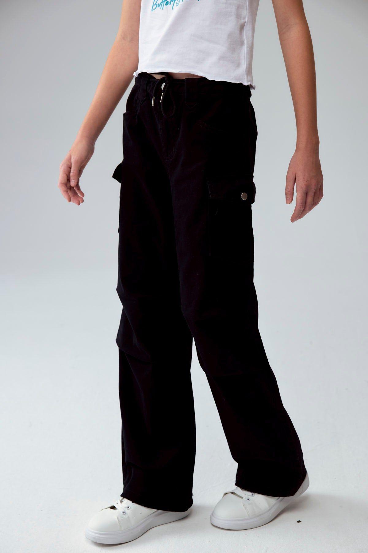 Pantalón Niña Parachute Con Bolsillo Negro-1