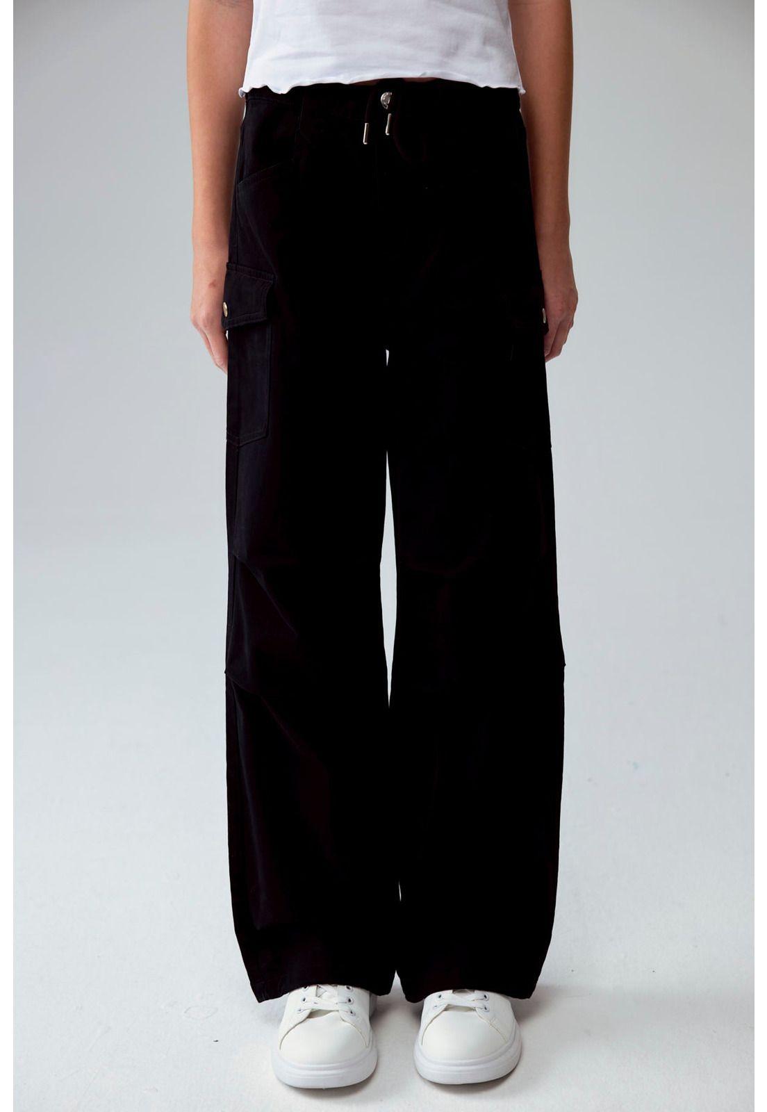 Pantalón Niña Parachute Con Bolsillo Negro-0