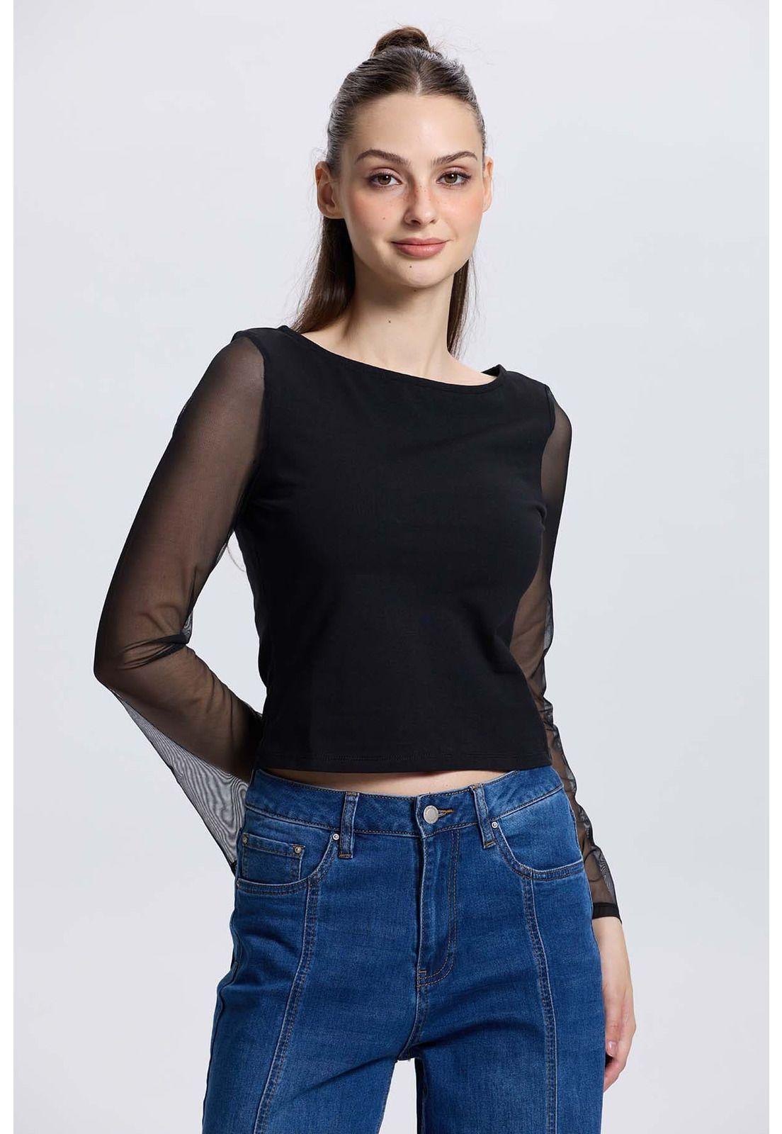 Polera Mujer Malla Negro-0