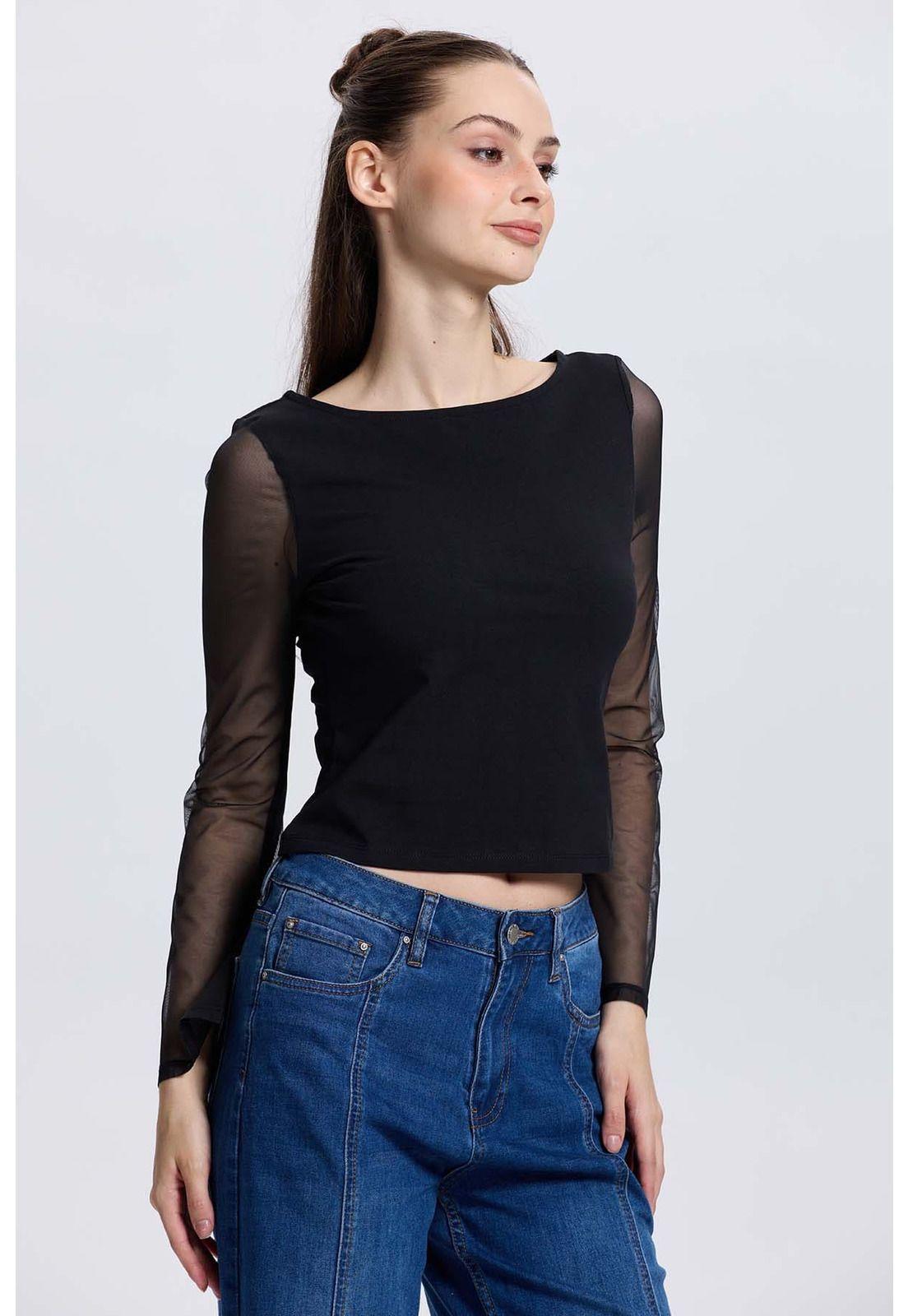 Polera Mujer Malla Negro-1