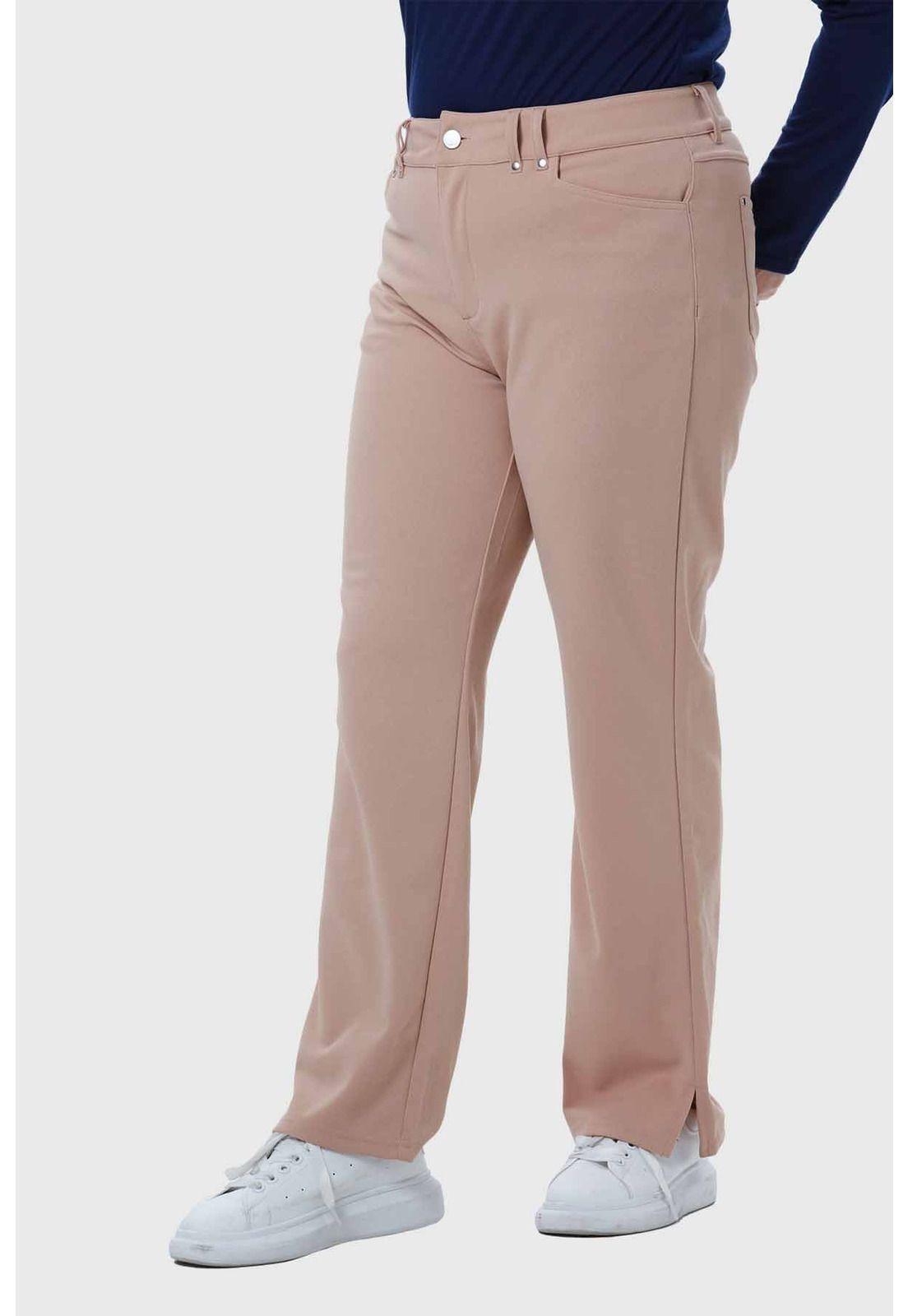 Pantalón Mujer Detalle Abertura En Basta Beige-1