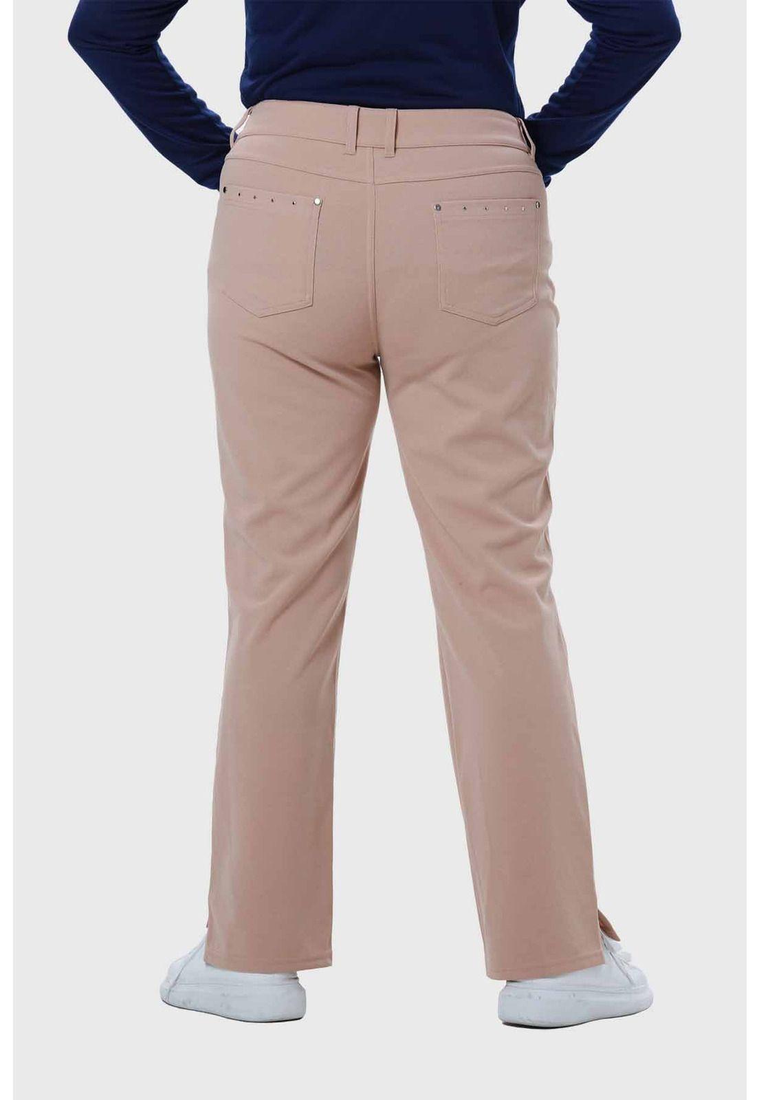 Pantalón Mujer Detalle Abertura En Basta Beige-2