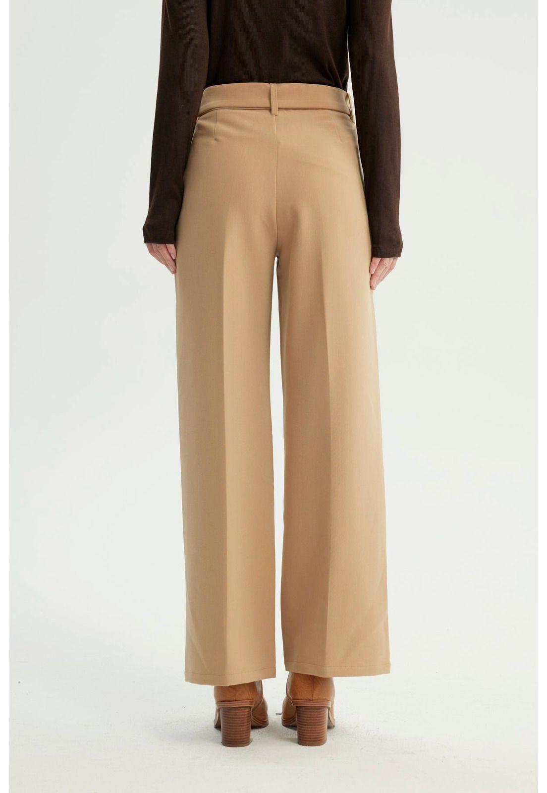 Pantalón Mujer Wide Leg Beige - V-2