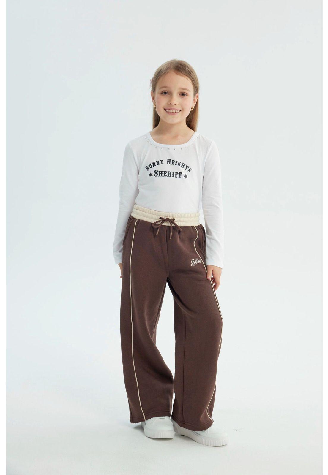 Pantalón Buzo Niña Wide Leg Café-3