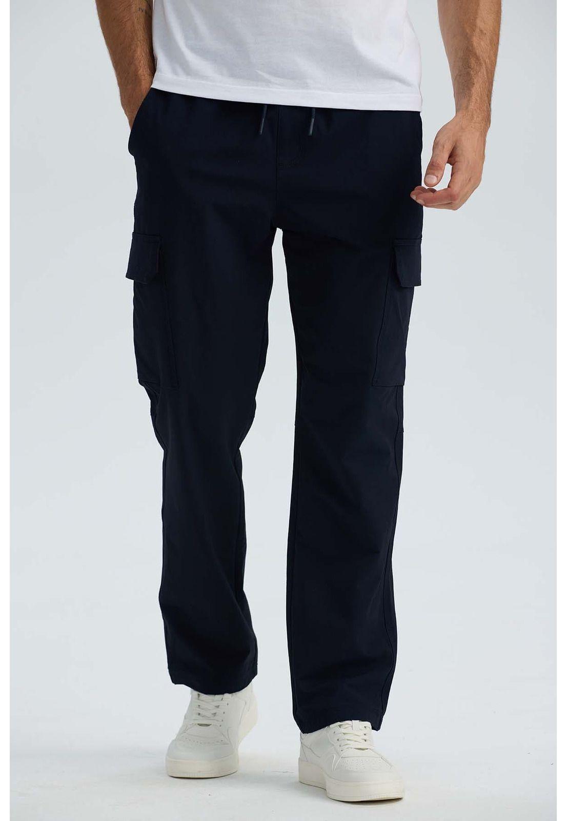 Pantalón Hombre Cargo Casual Slim Azul Marino-1