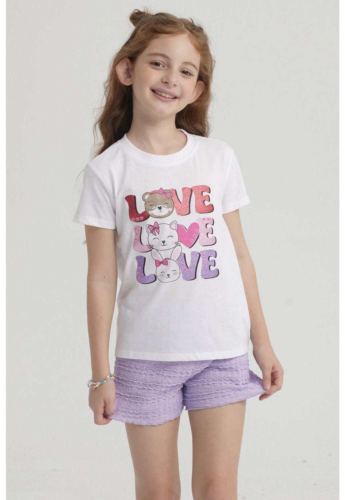 Polera Niña Básica Estampada Blanco - VI-0