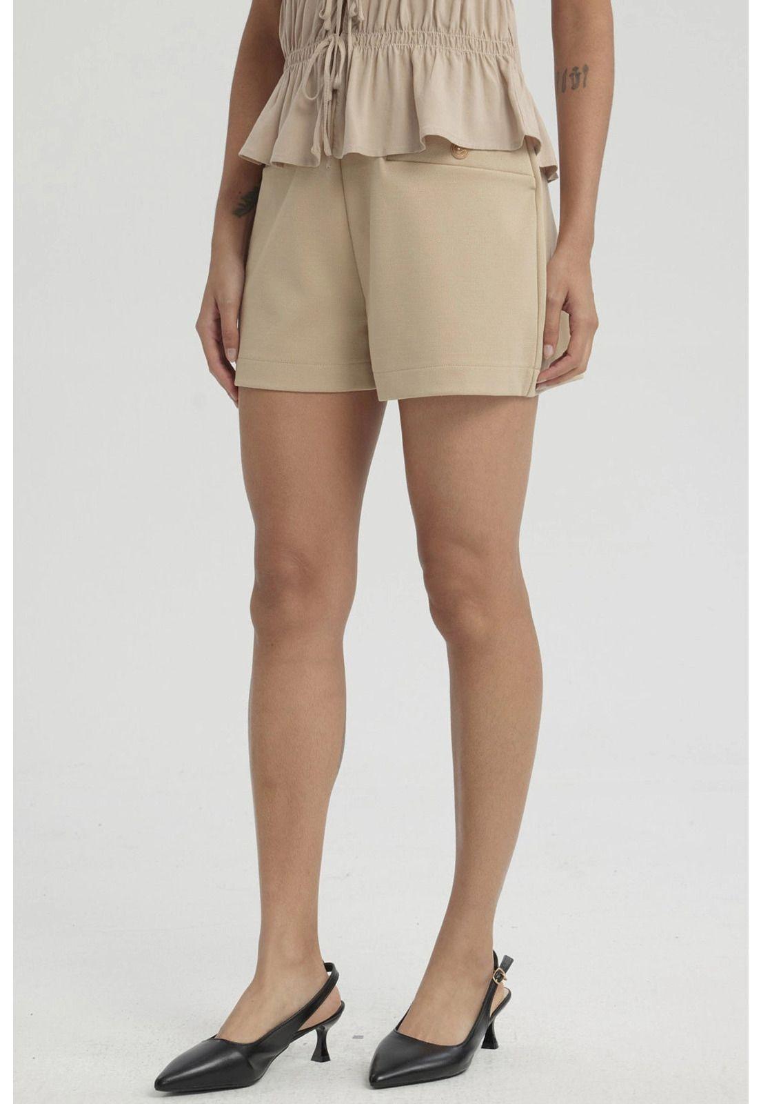 Short Mujer Elasticada Aplicación Beige Claro-2