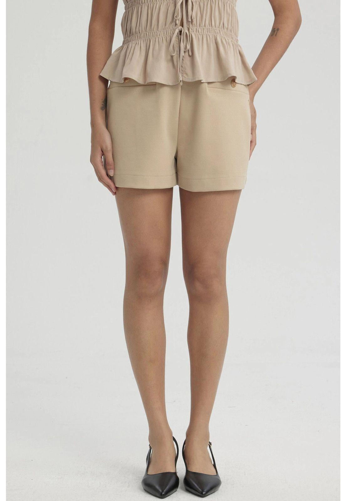 Short Mujer Elasticada Aplicación Beige Claro-3
