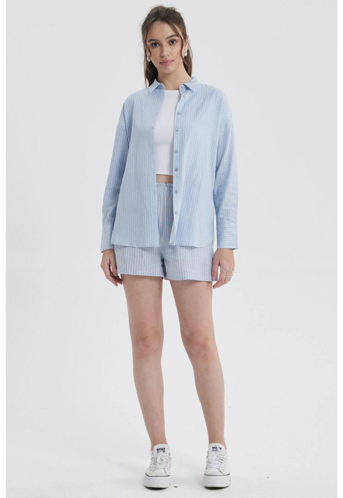 Blusa Mujer Lino Crop Celeste-2