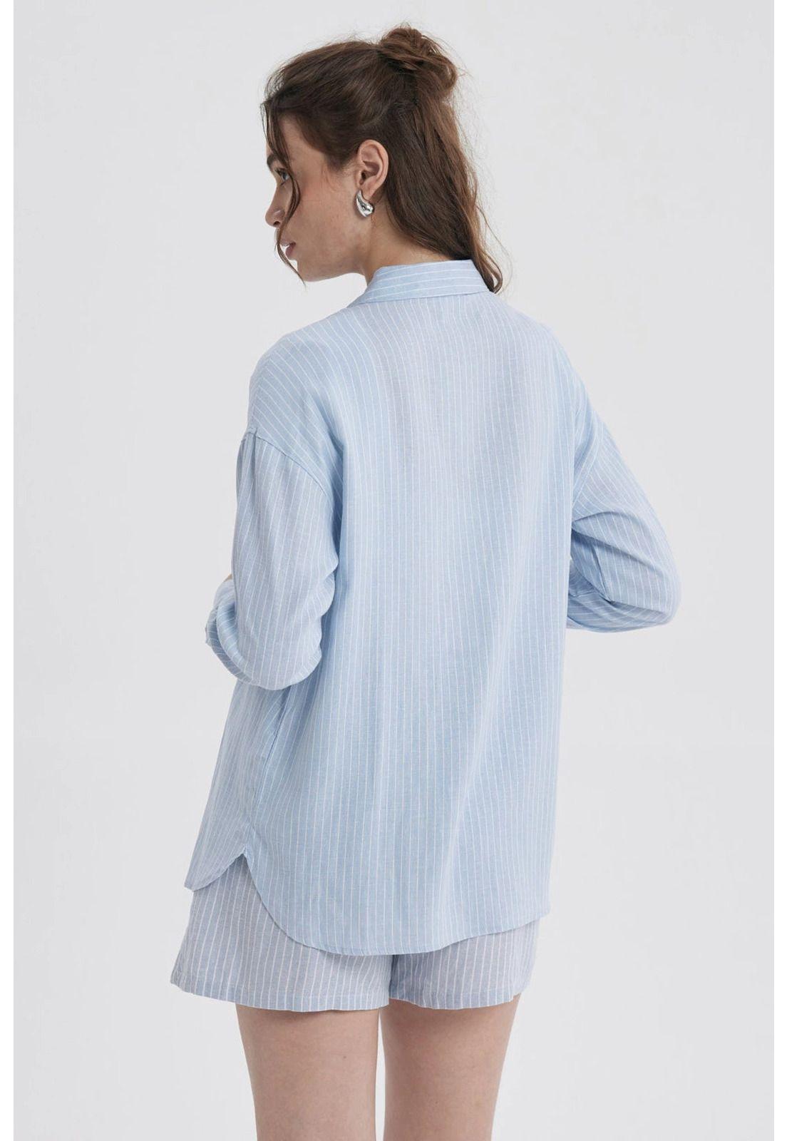 Blusa Mujer Lino Crop Celeste-3