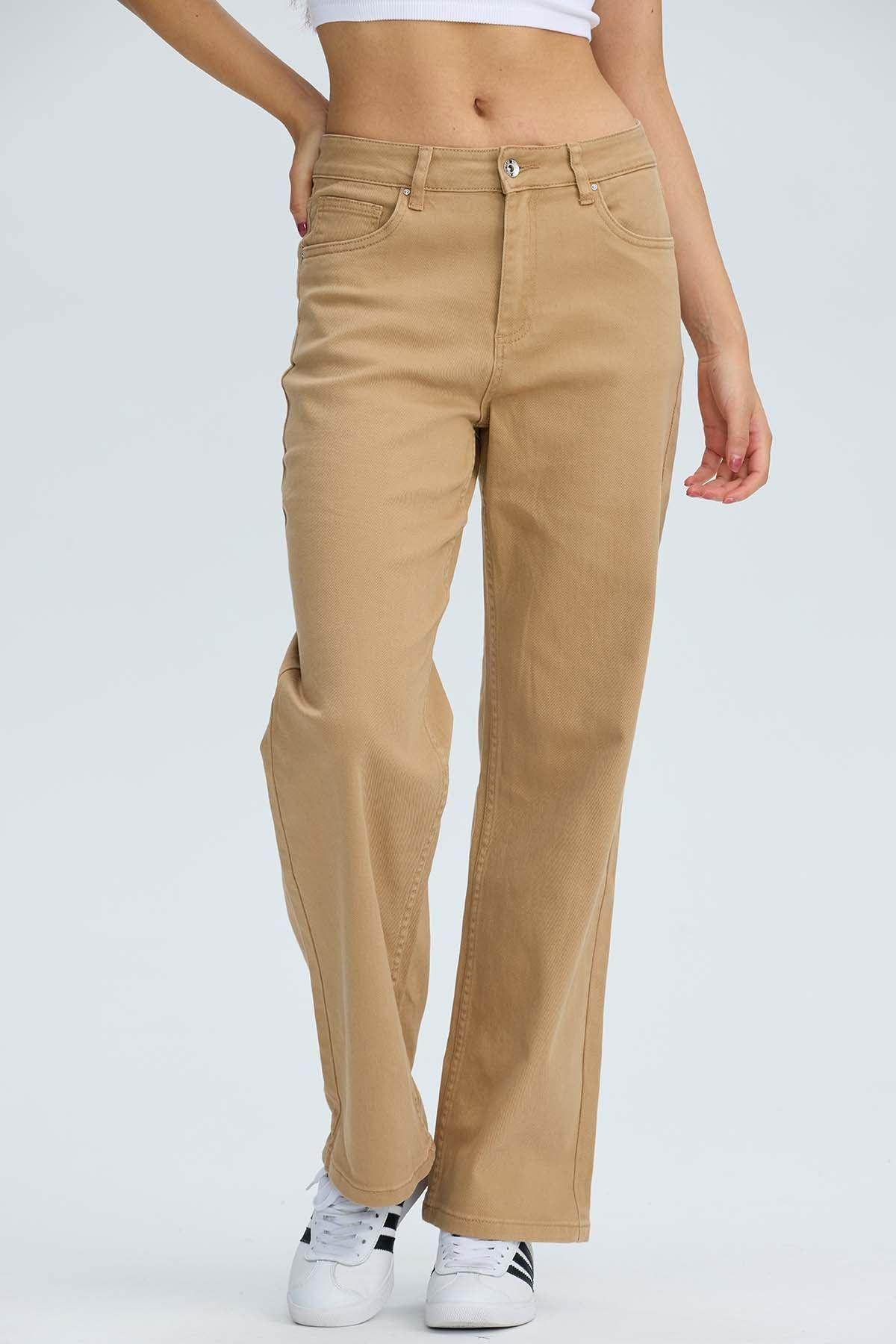Jeans Mujer Calce Recto Beige-0