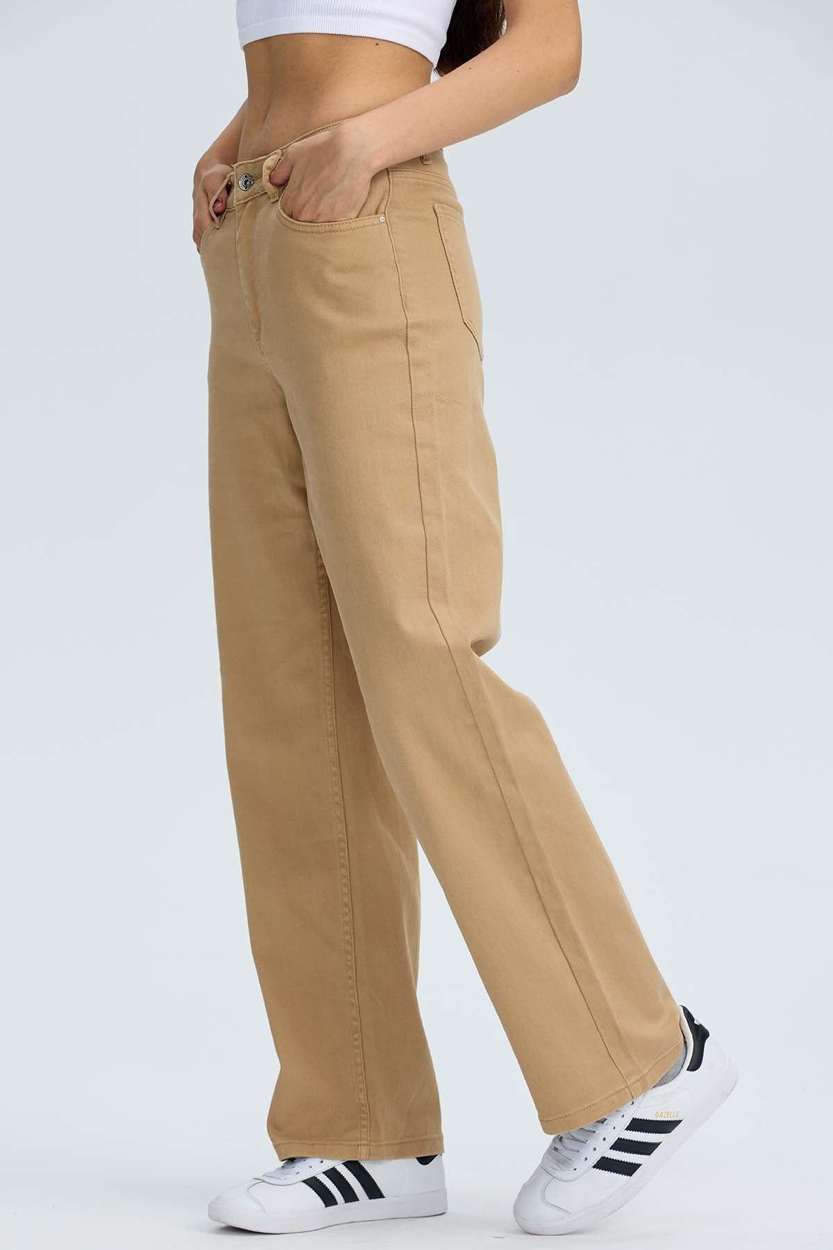 Jeans Mujer Calce Recto Beige-1