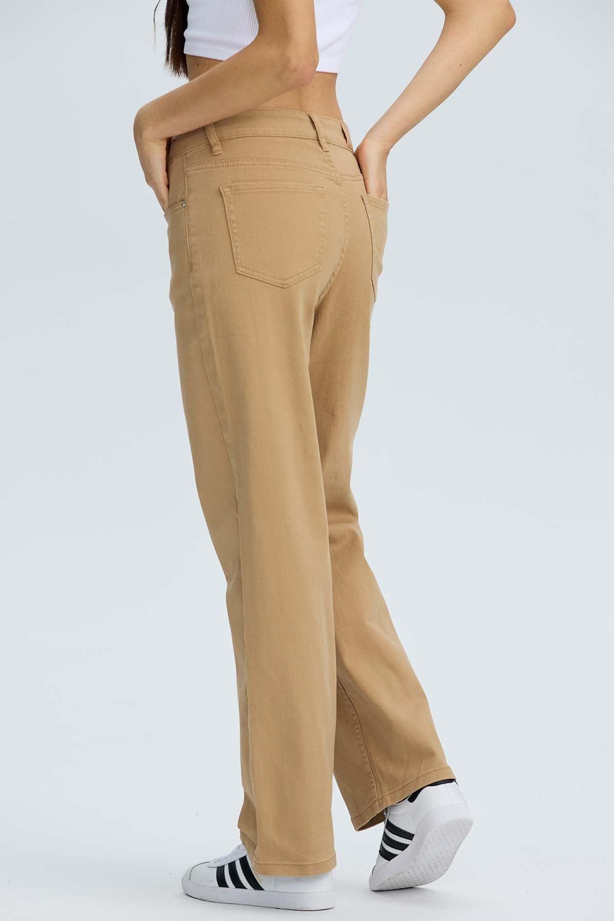 Jeans Mujer Calce Recto Beige-2