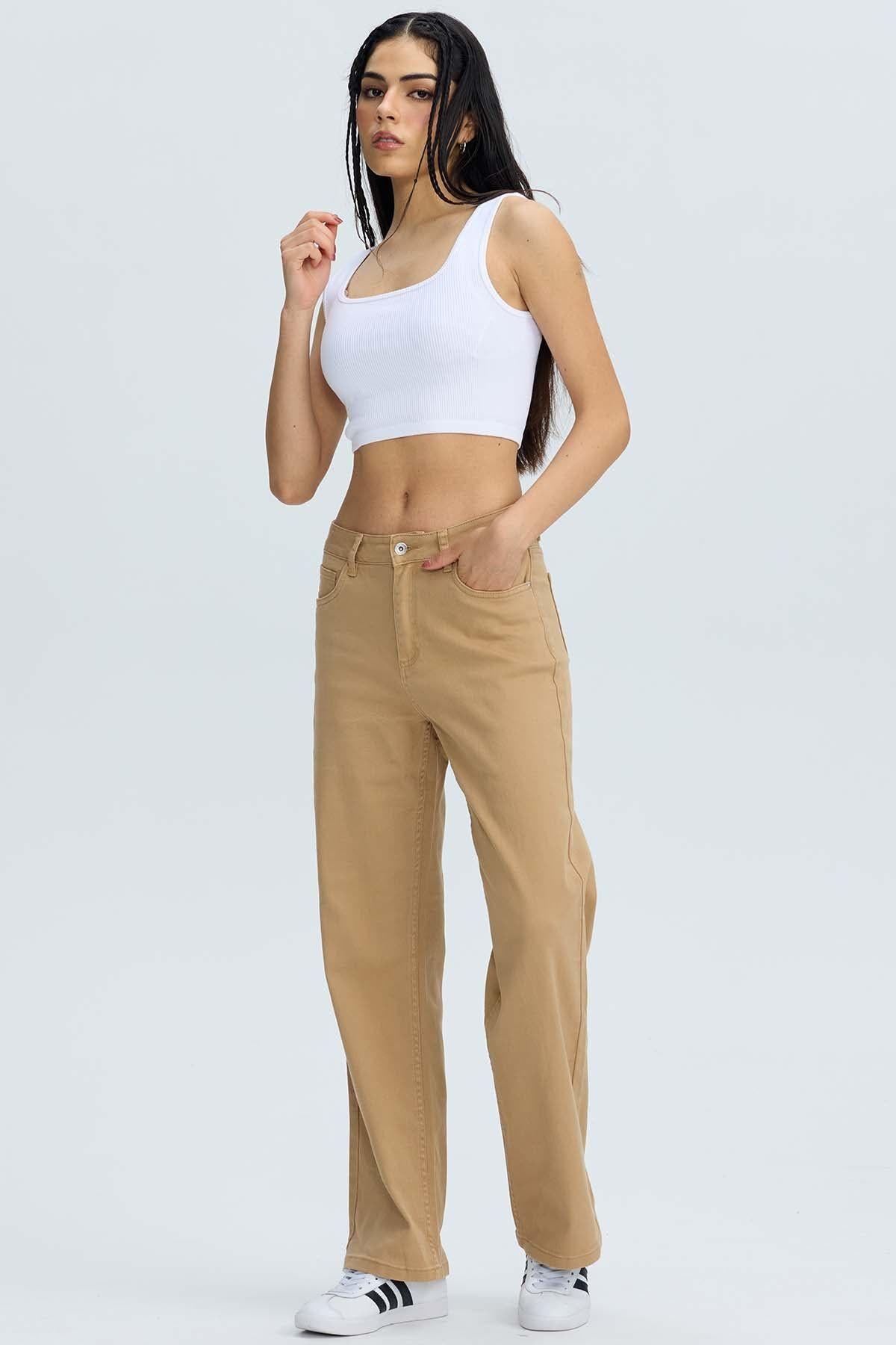 Jeans Mujer Calce Recto Beige-3