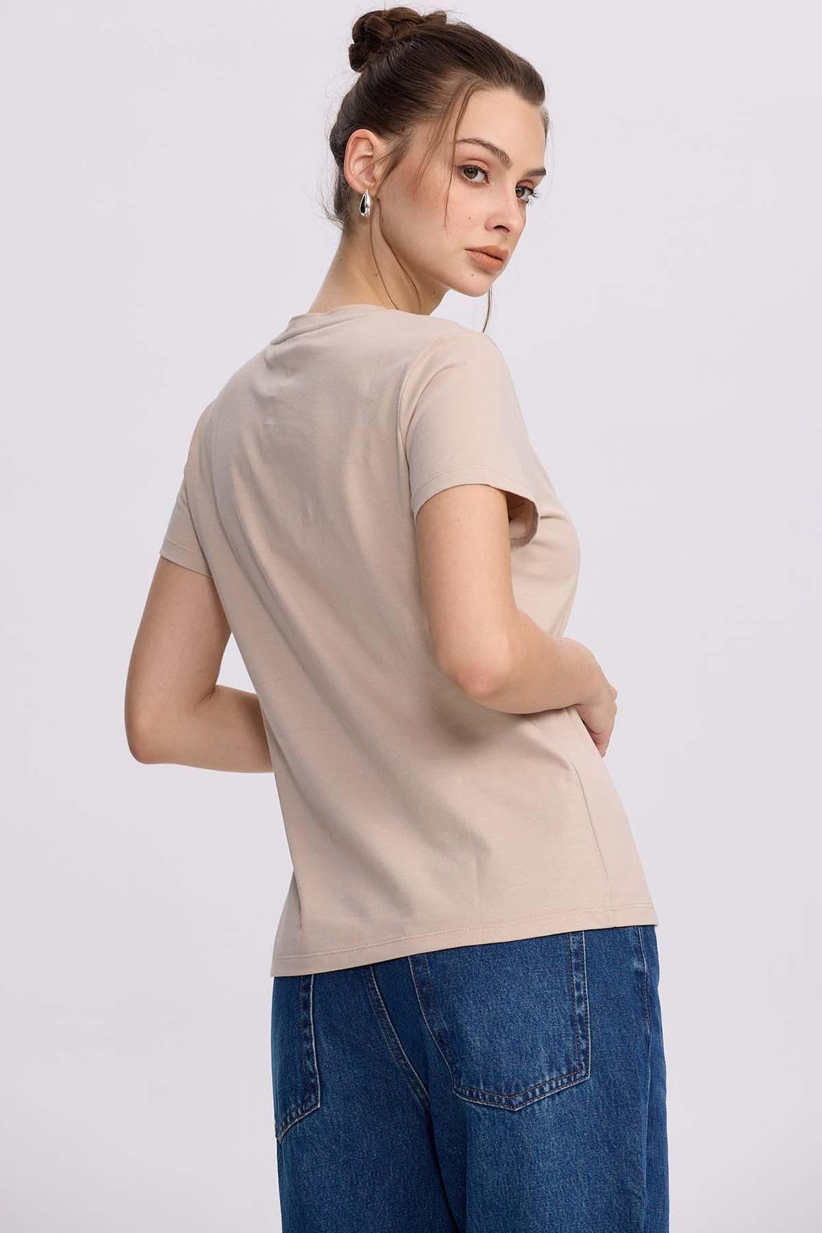 Polera Mujer Básica Print Beige II-2
