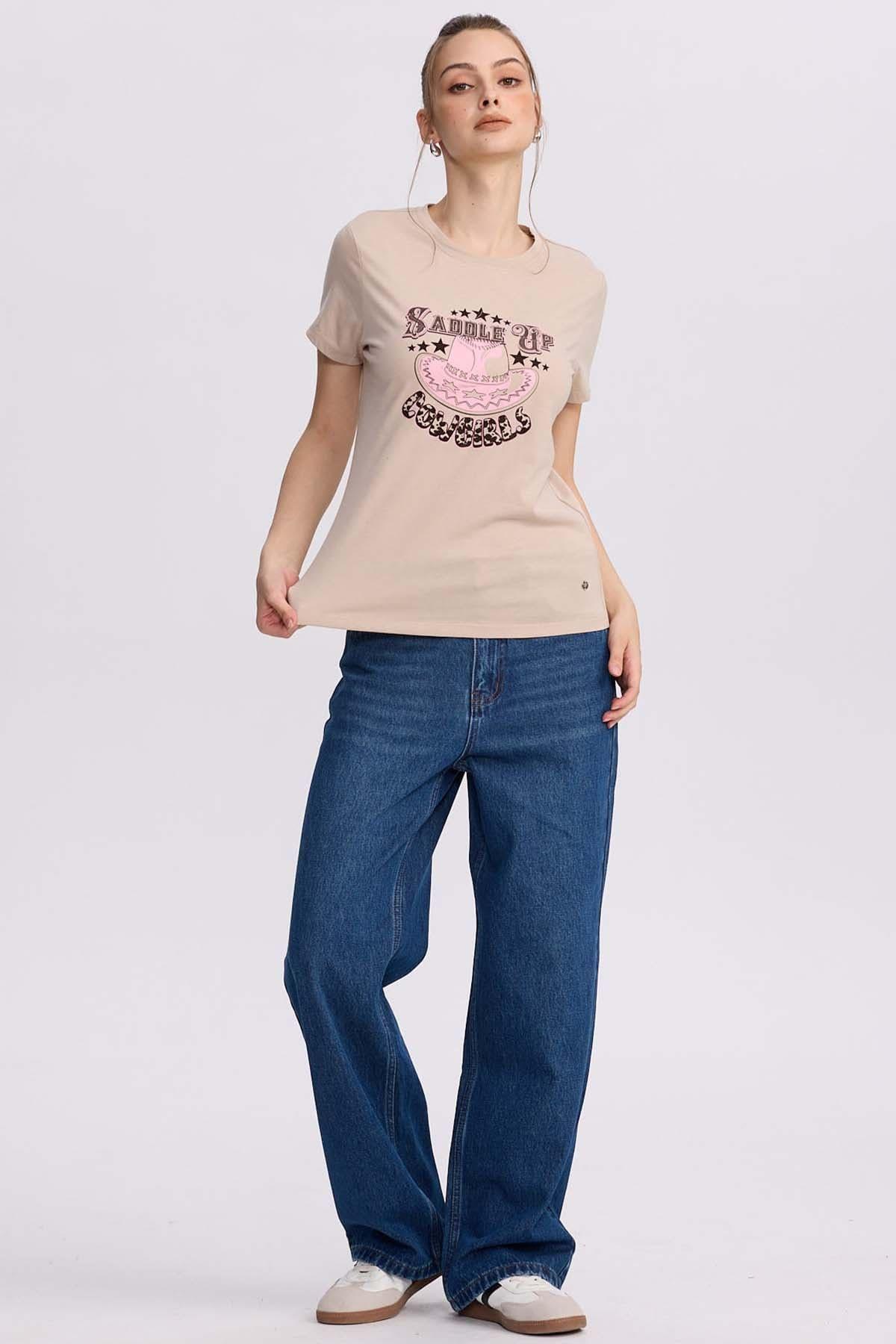 Polera Mujer Básica Print Beige II-3