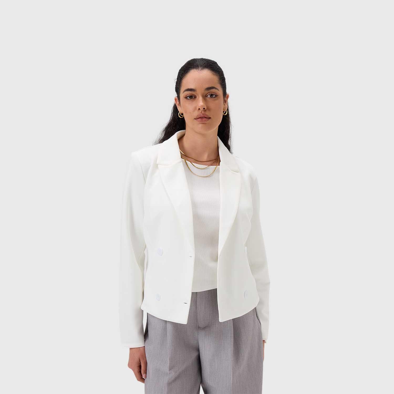Blazer Mujer Cruzado 4 Botones Crudo Fashion's Park-1