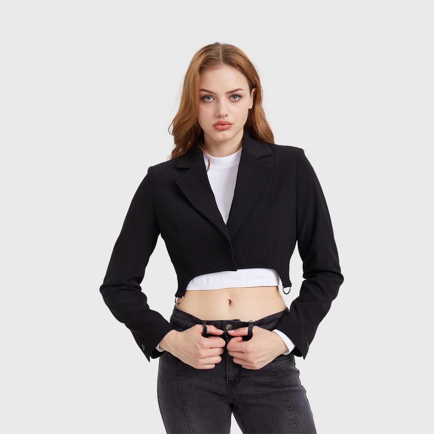 Blazer Mujer Hebillas Crop Negro Fashion's Park-1