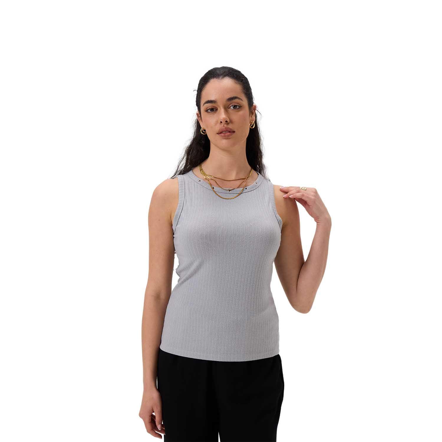 Polera Mujer Aplicación Ojetillo Gris Fashion's Park-0