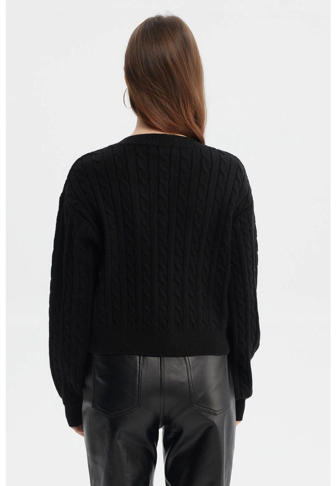 Sweater Mujer Cuello V Lisos Negro-2