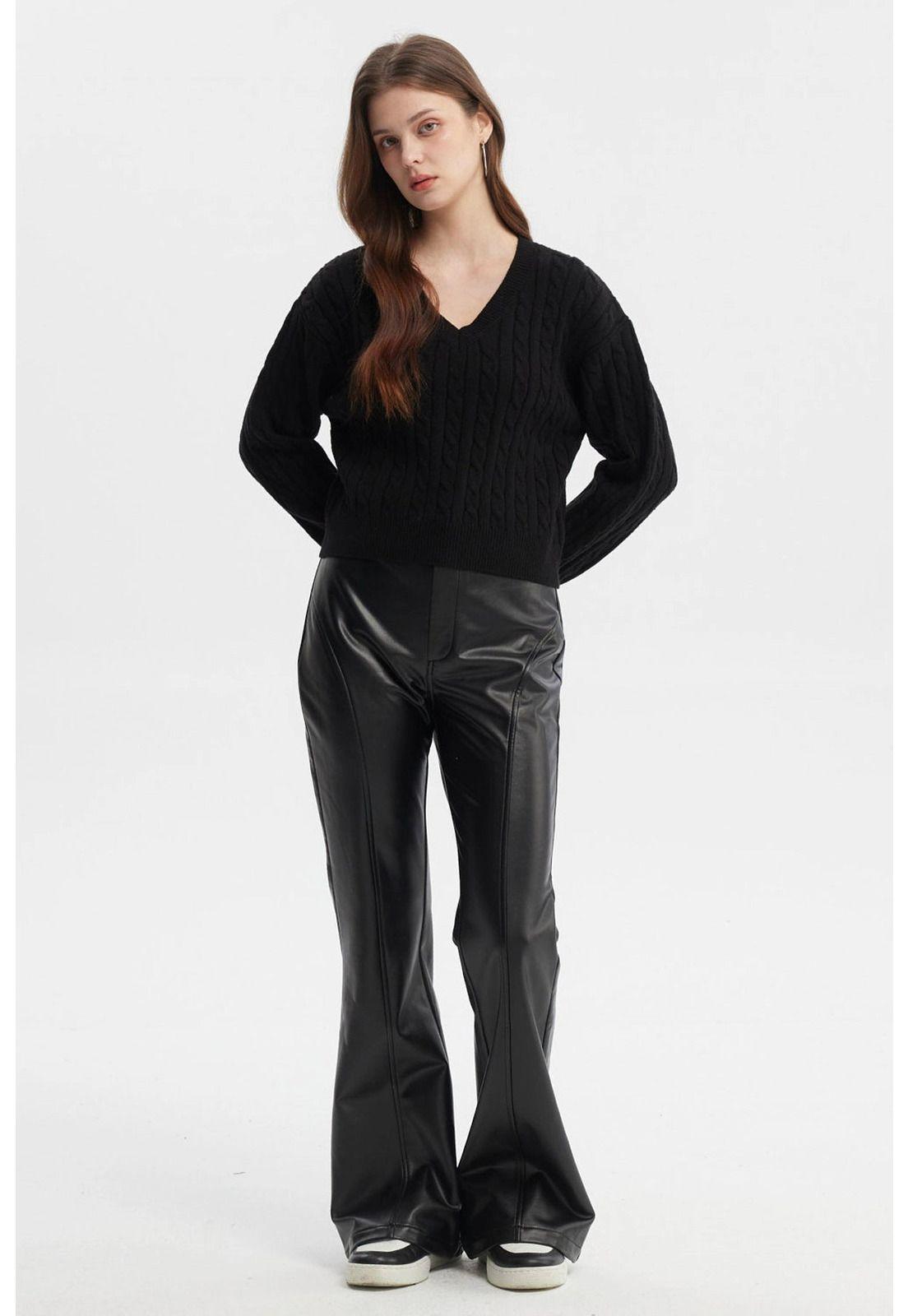 Sweater Mujer Cuello V Lisos Negro-3