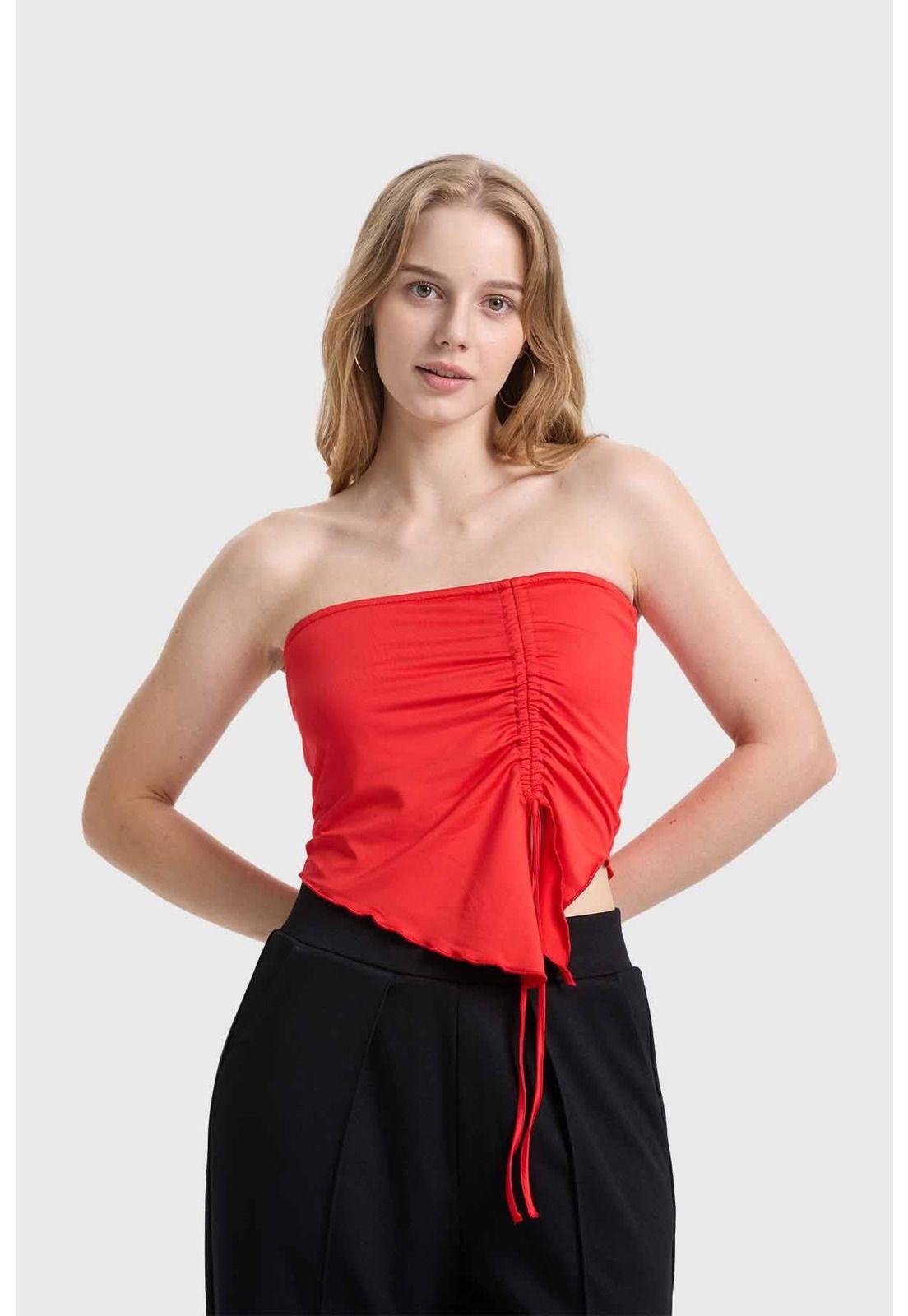 Polera Mujer Costado Recogido Rojo-0