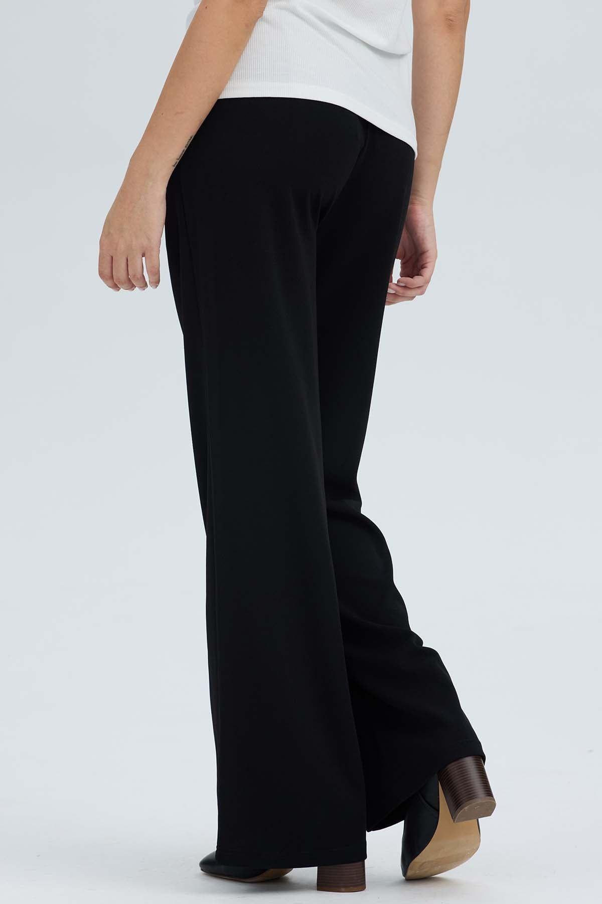 Pantalón Mujer Con Hebilla Calce Palazzo Negro-2