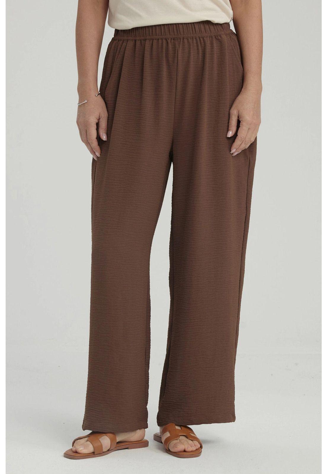 Pantalón Mujer Crep Pinzas Cafe-0