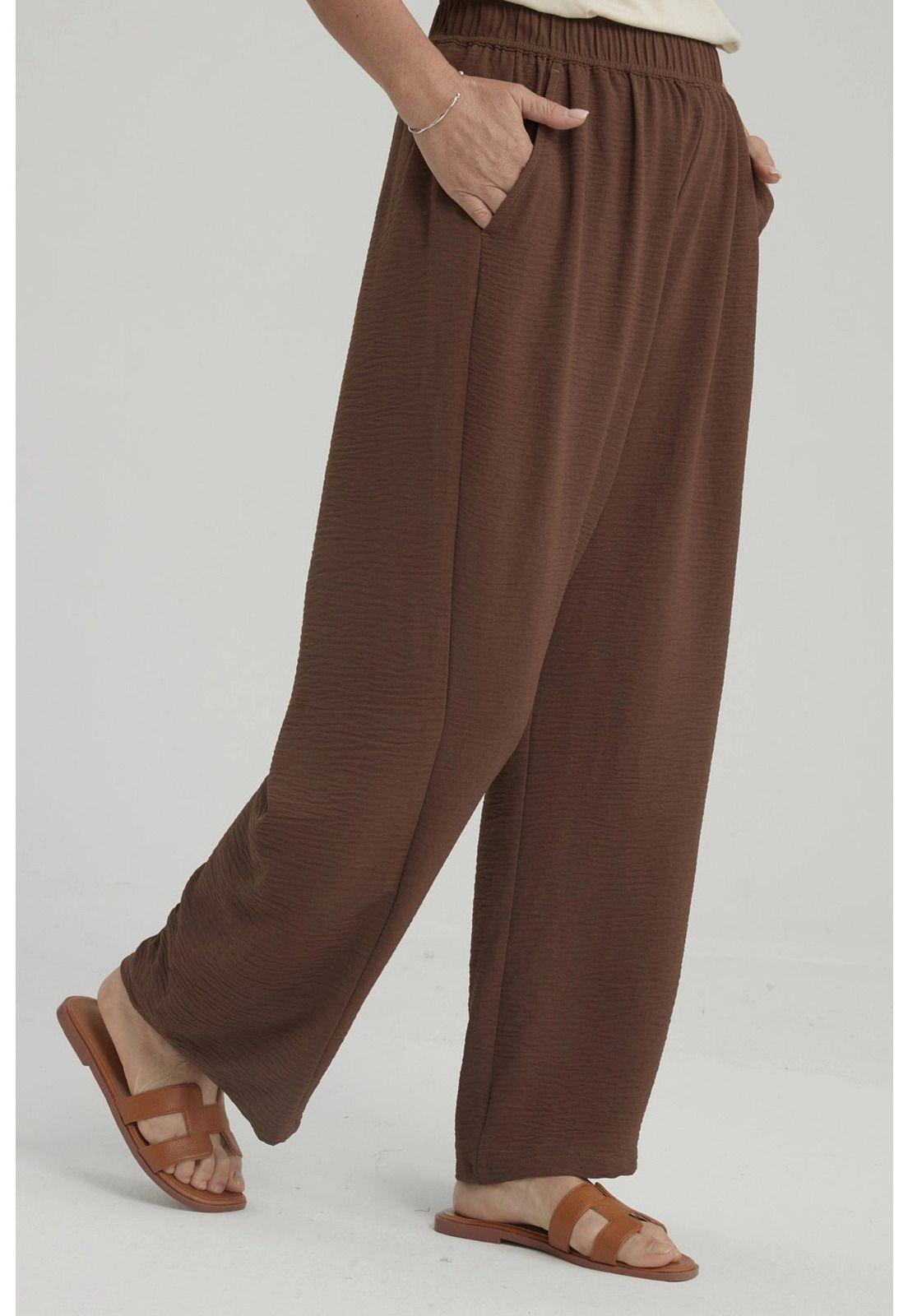 Pantalón Mujer Crep Pinzas Cafe-1