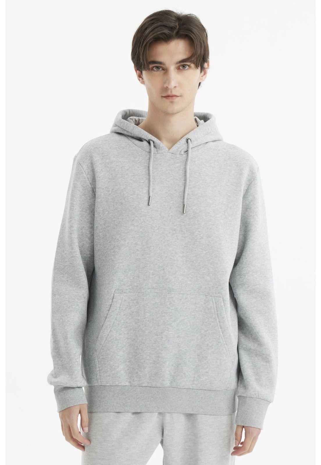 Polerón Hombre Hoodie Básico Gris Melange-0