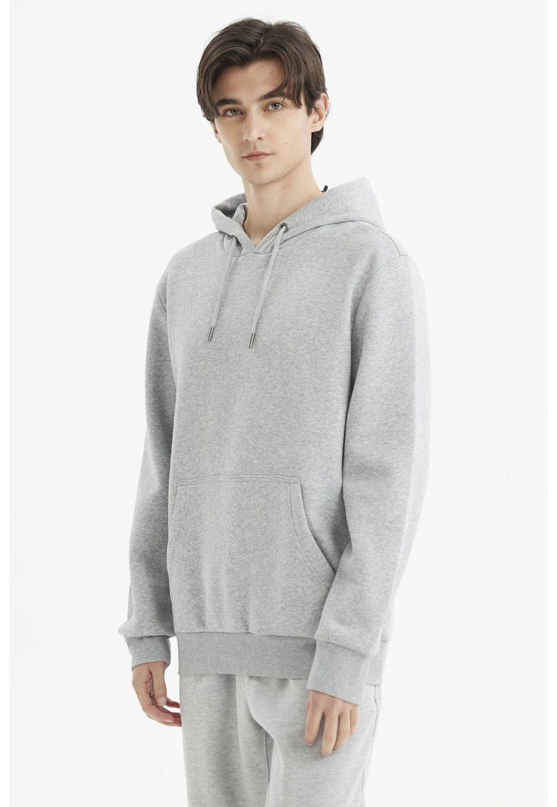 Polerón Hombre Hoodie Básico Gris Melange-1
