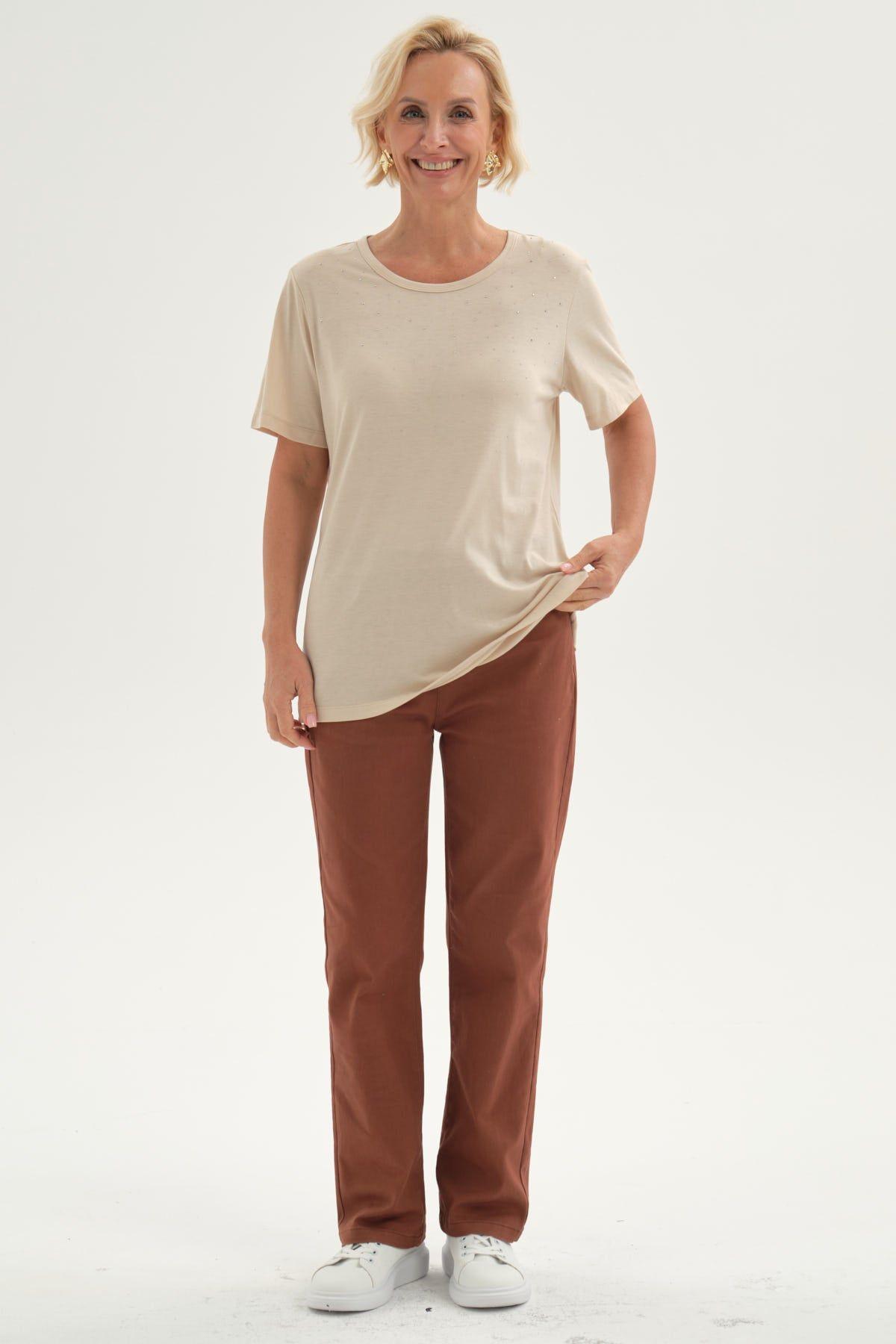 Polera Mujer Con Tachas Beige-3