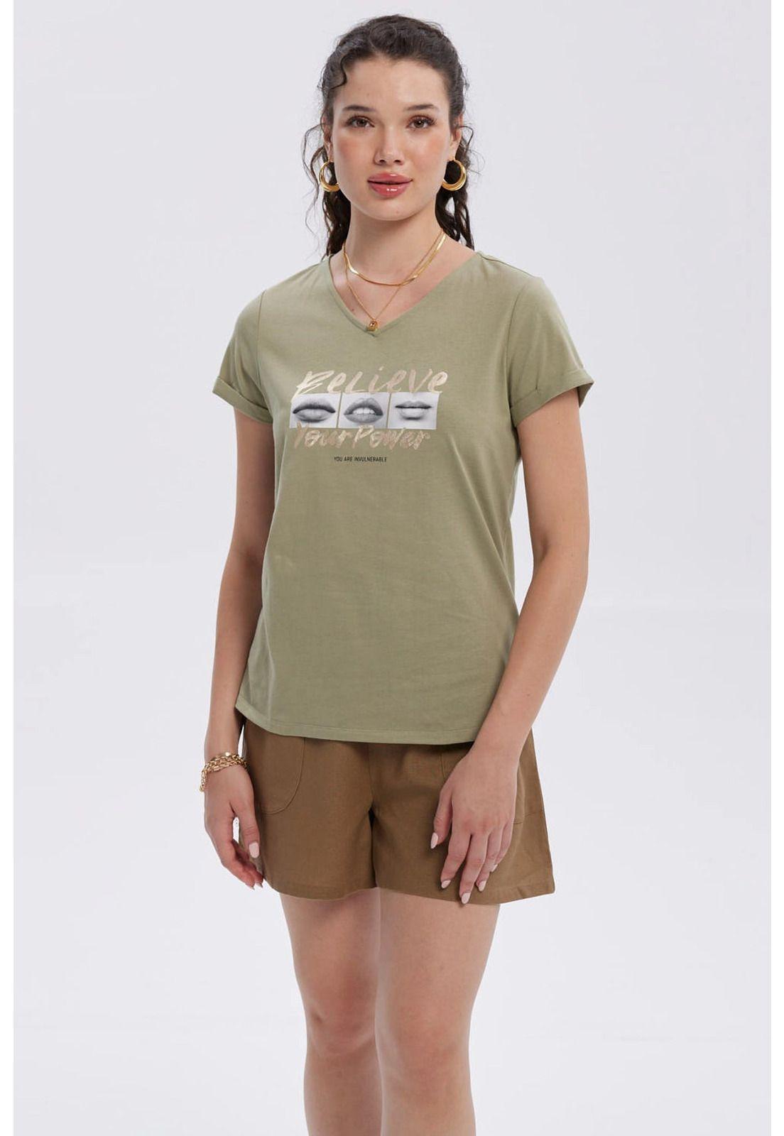 Polera Mujer Dobladillo Manga Verde Musgo-0