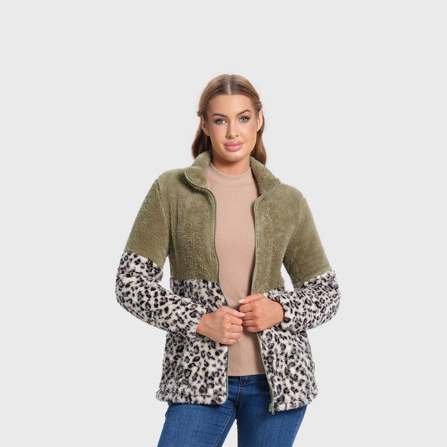 Polar Mujer Tipo Polerón Peludo Verde Musgo Fashion's Park-4