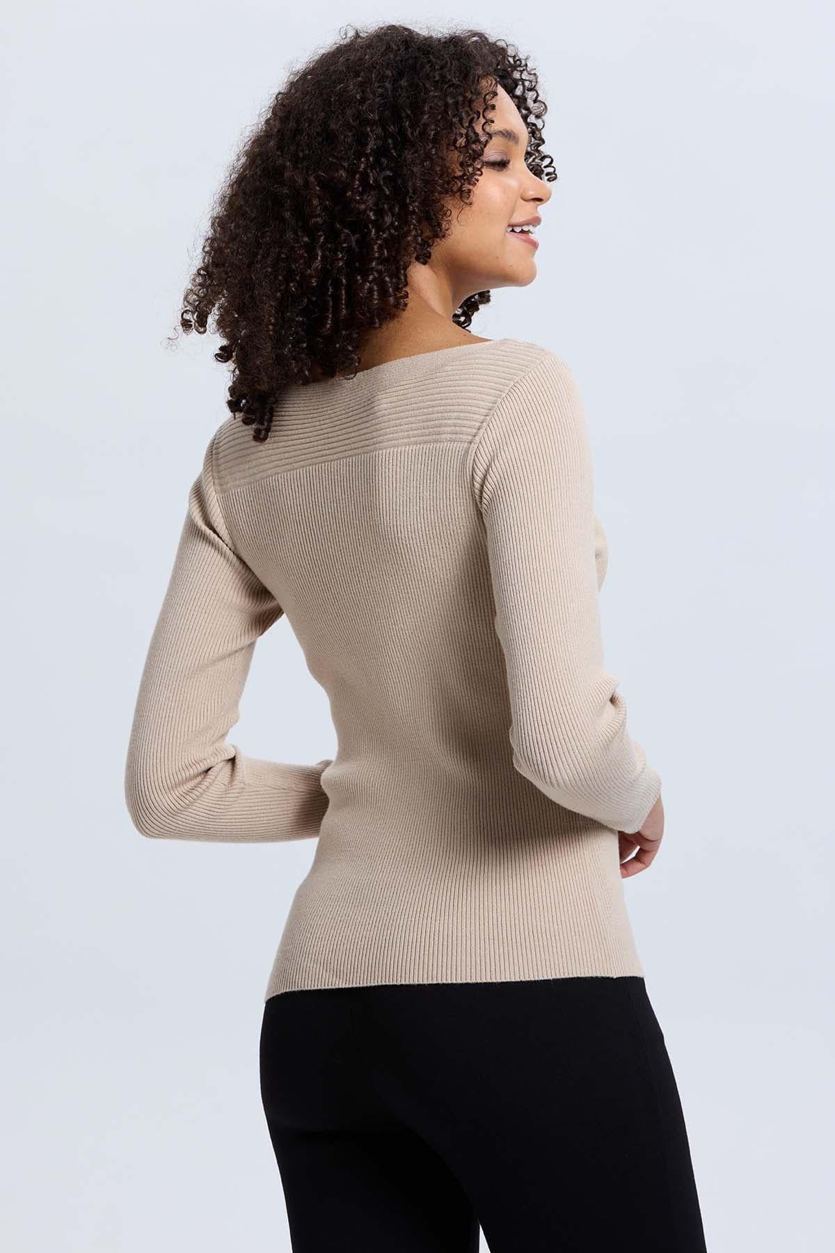 Sweater Mujer Liso Beige-2