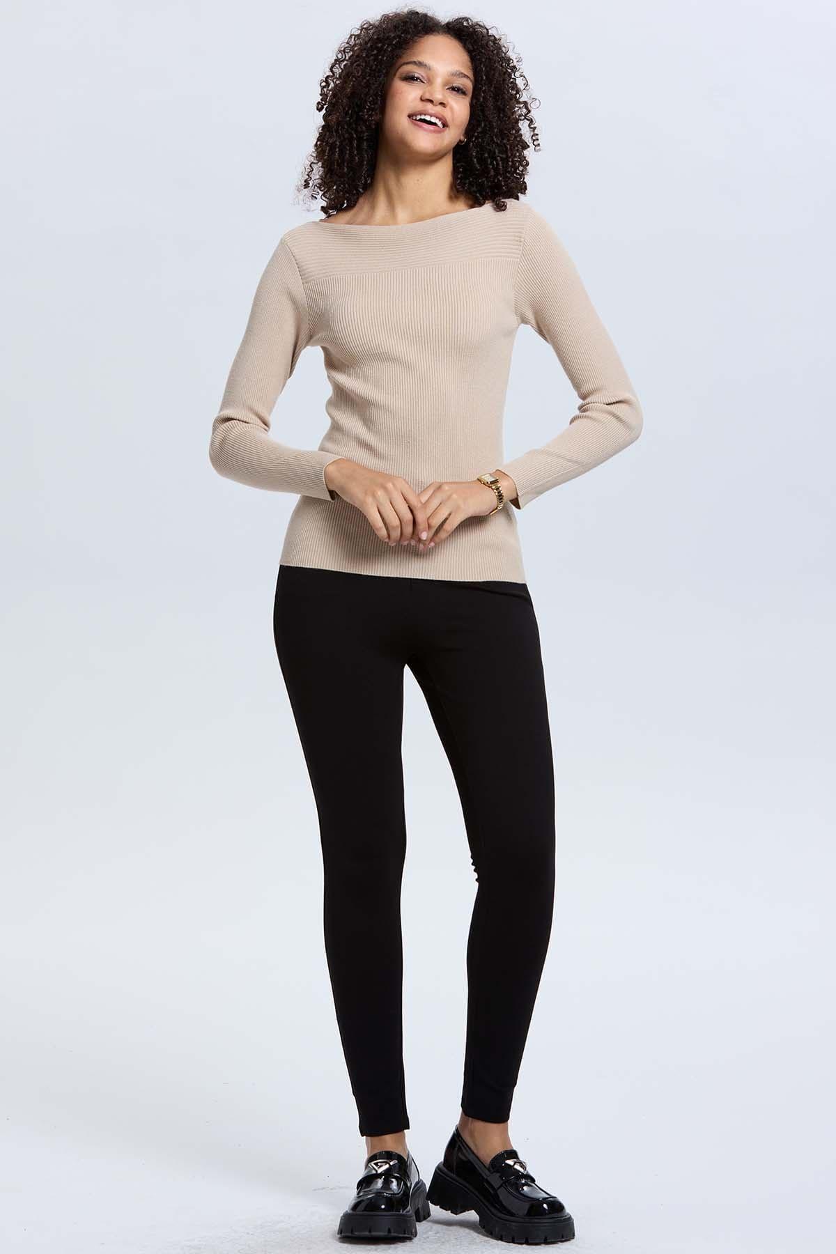 Sweater Mujer Liso Beige-3