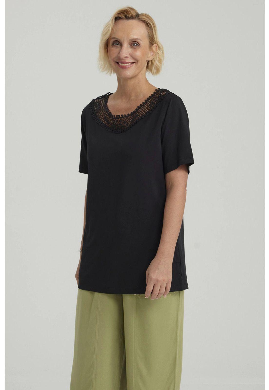 Polera Mujer Aplicación Cuello Negro - ll-3