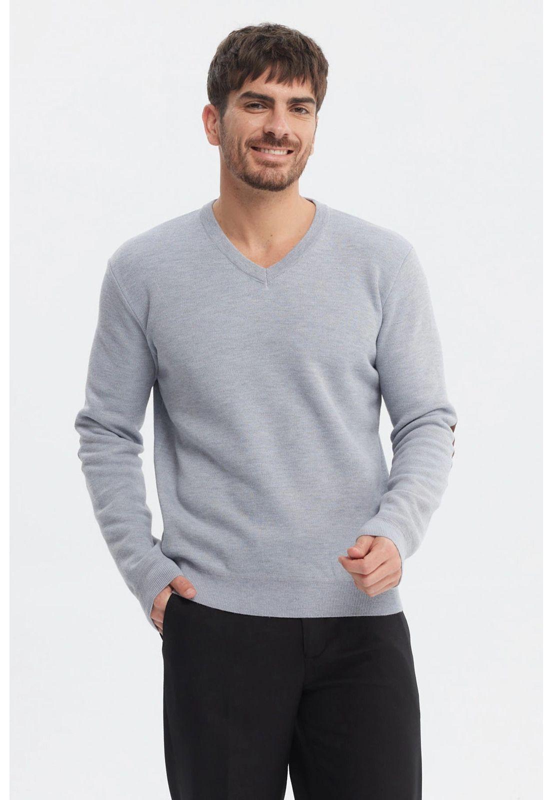 Sweater Hombre Slim Cuello V Gris-0