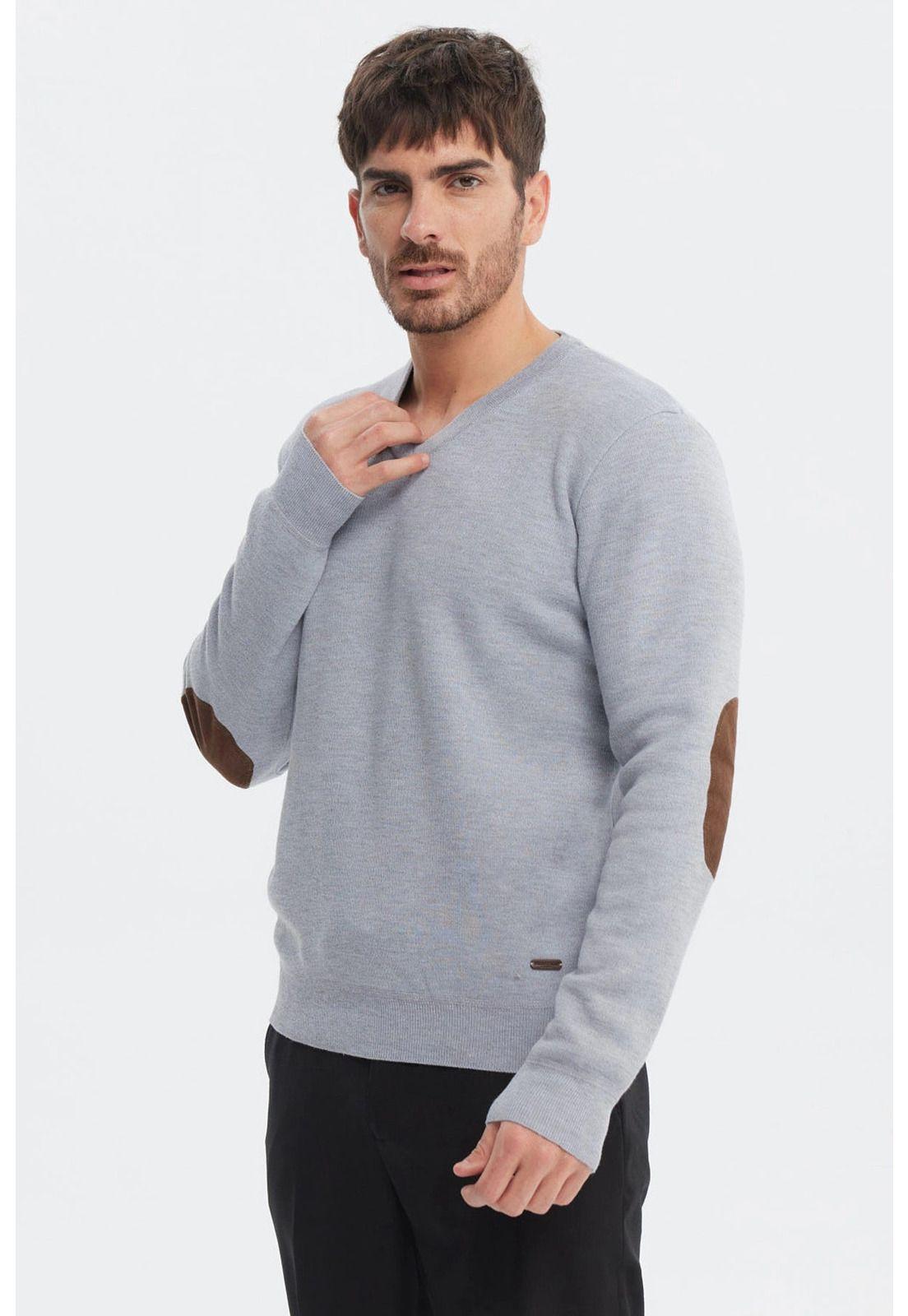 Sweater Hombre Slim Cuello V Gris-1