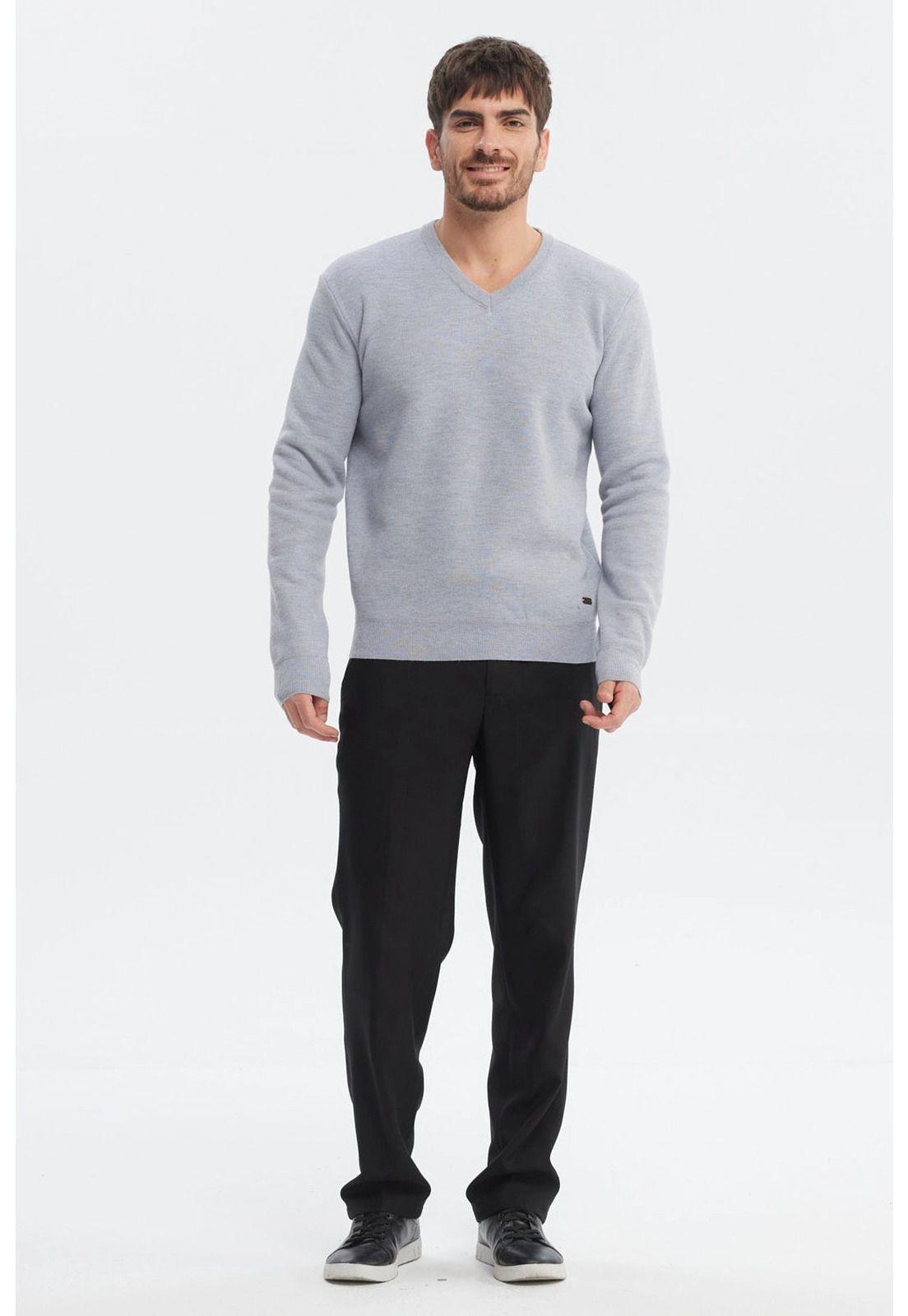 Sweater Hombre Slim Cuello V Gris-3