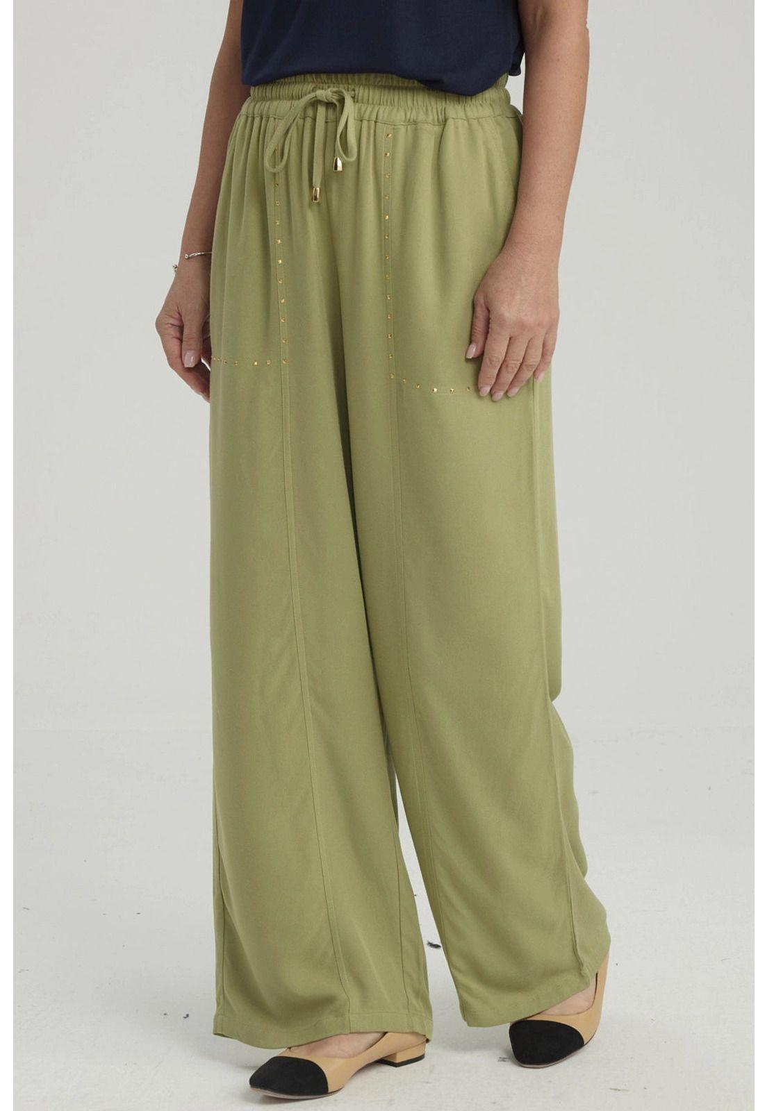 Pantalón Mujer Con Bolsillo Verde Claro-1