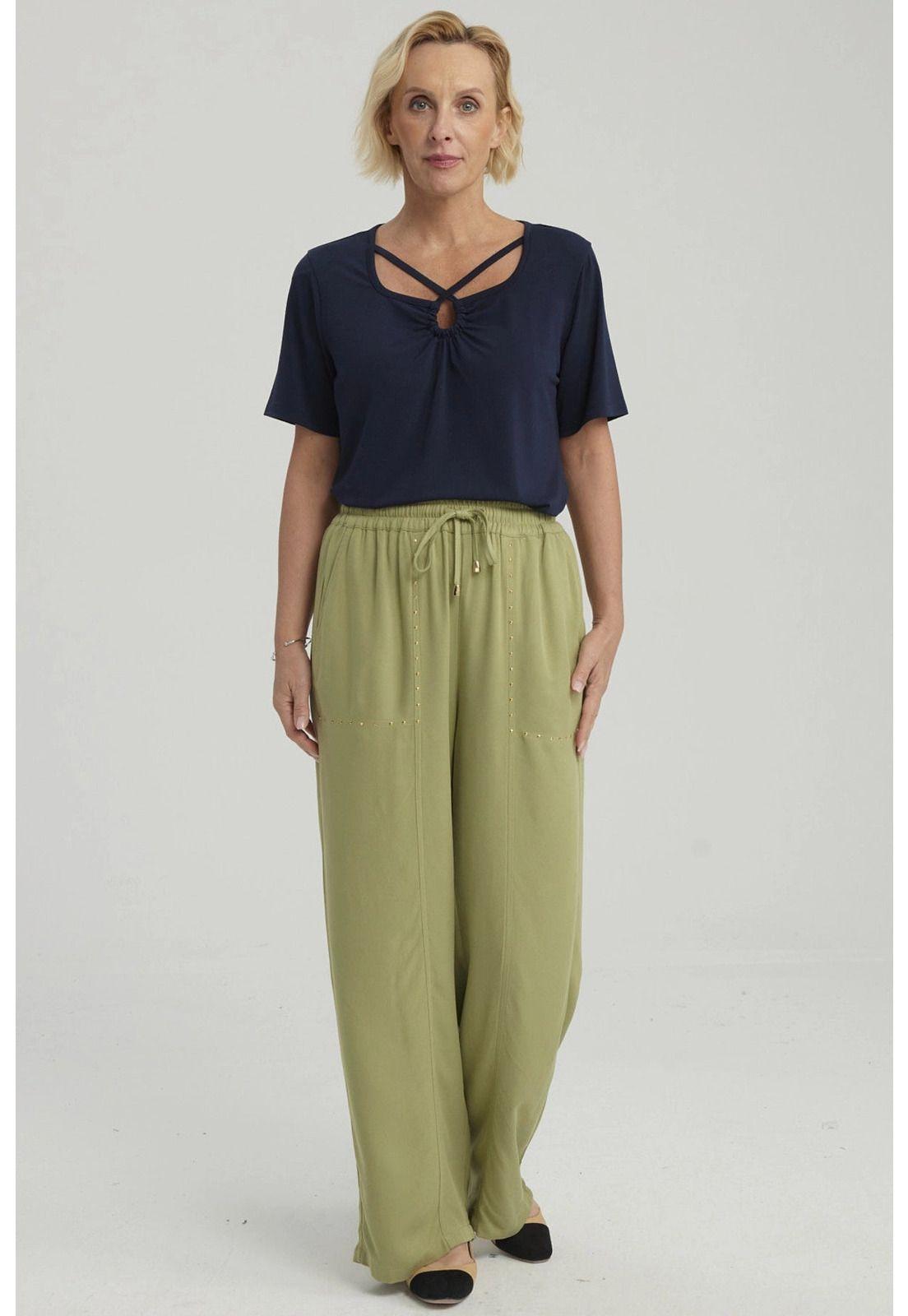 Pantalón Mujer Con Bolsillo Verde Claro-3