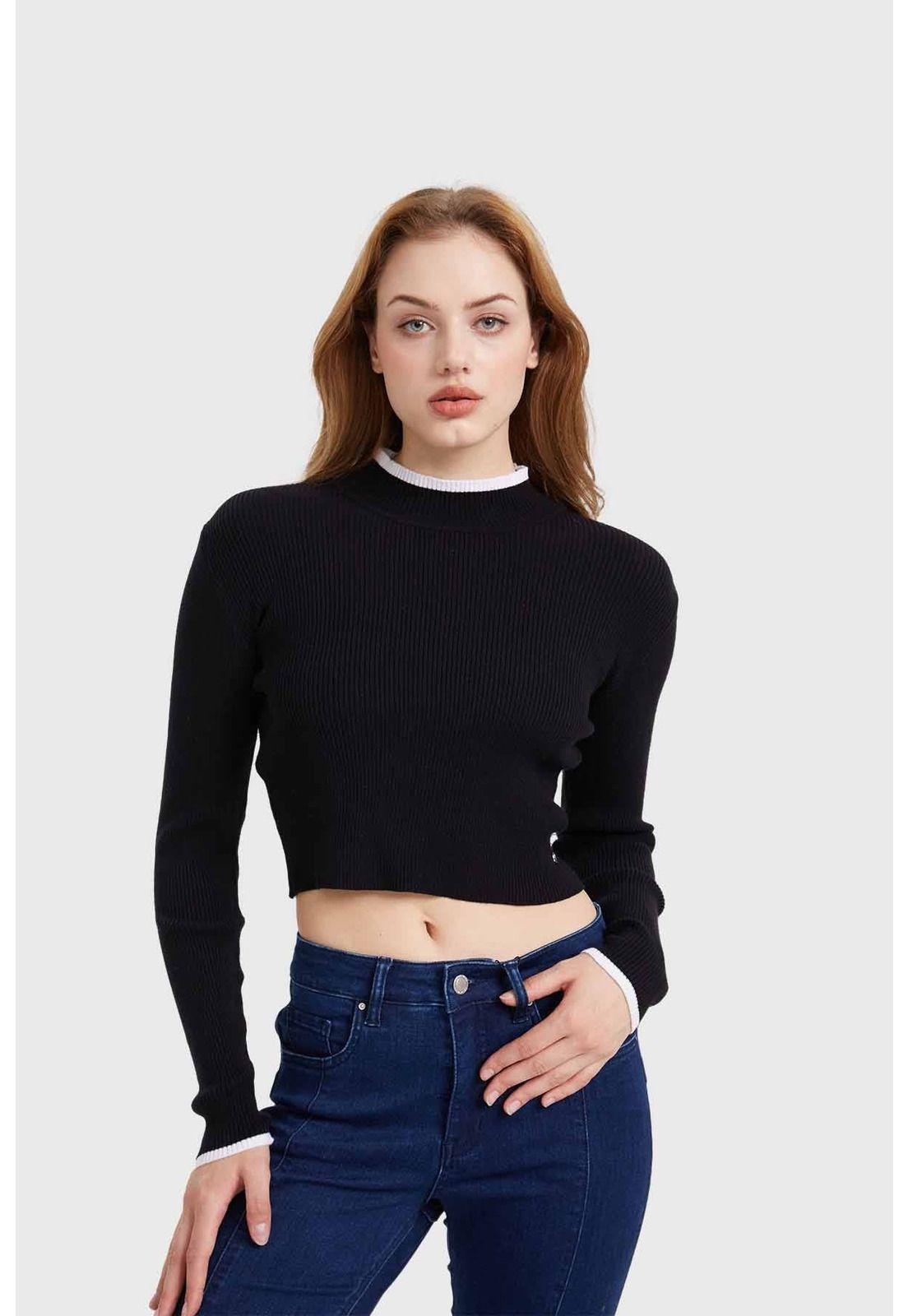 Sweater Mujer Contraste Negro-0