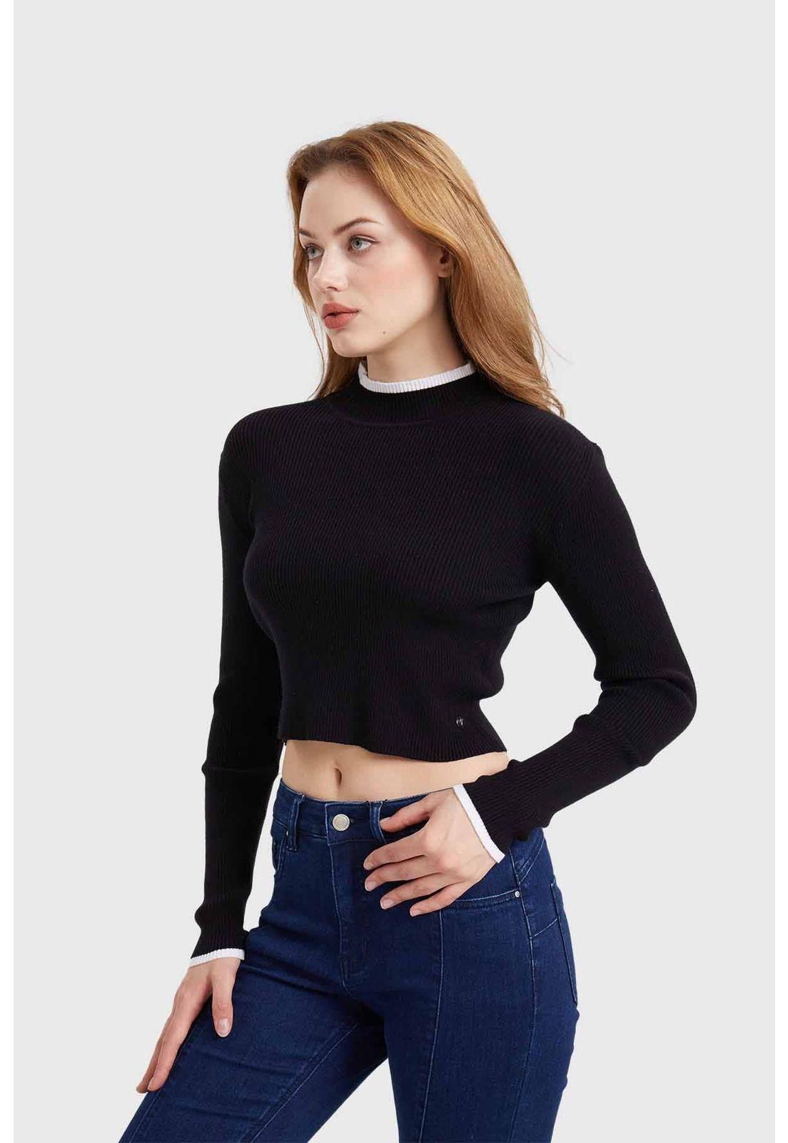 Sweater Mujer Contraste Negro-1