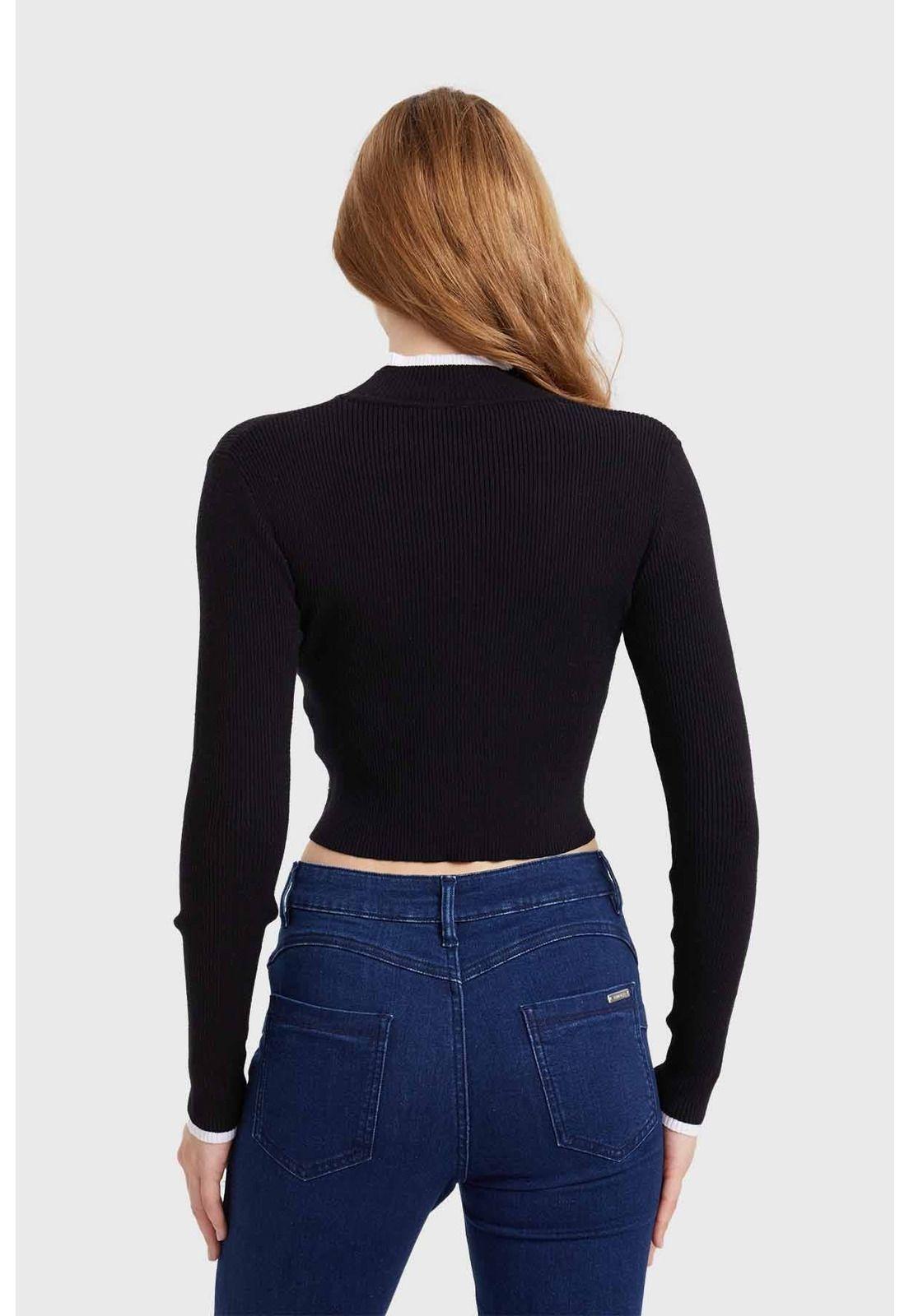 Sweater Mujer Contraste Negro-2