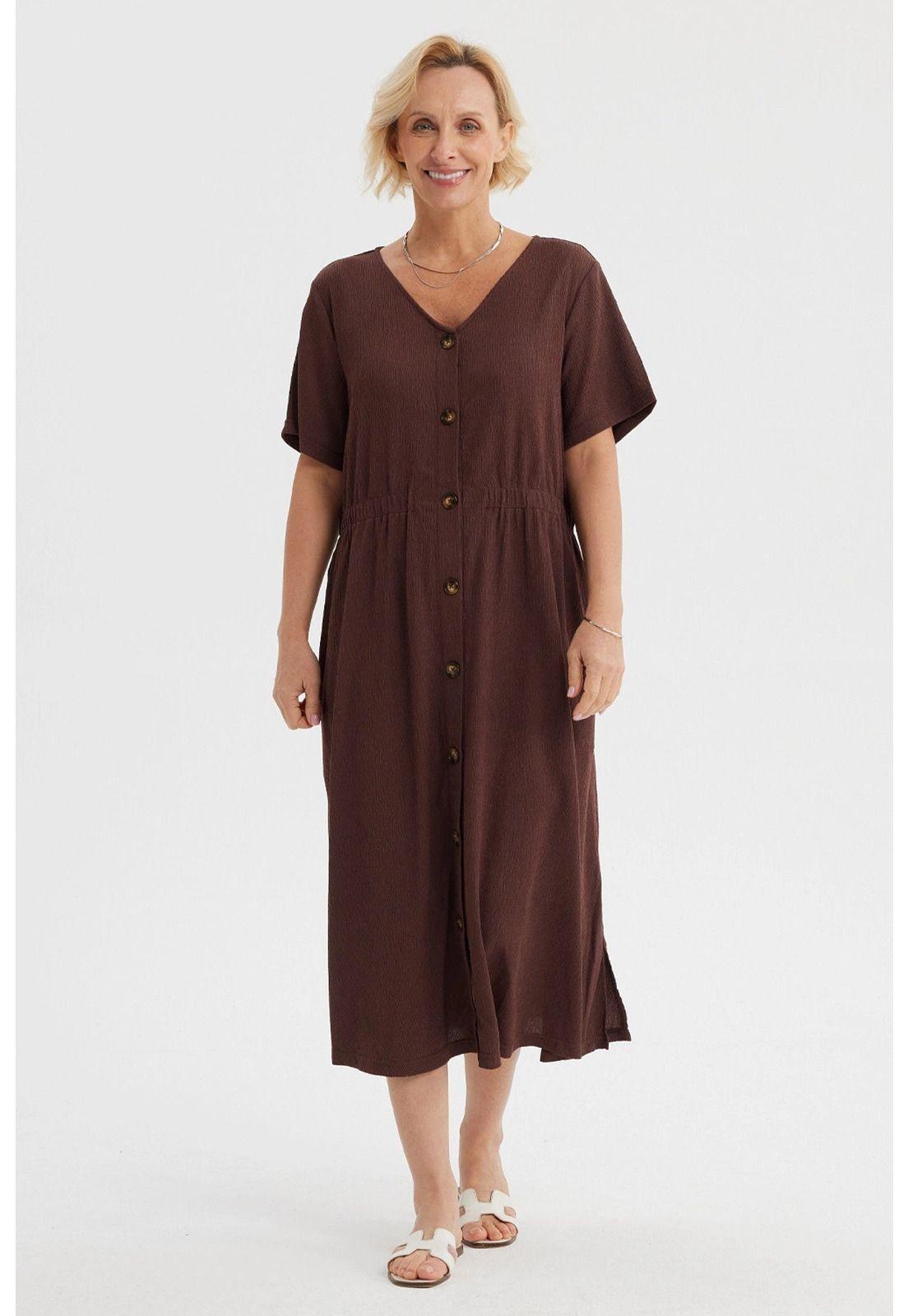 Vestido Mujer Botones Café-0