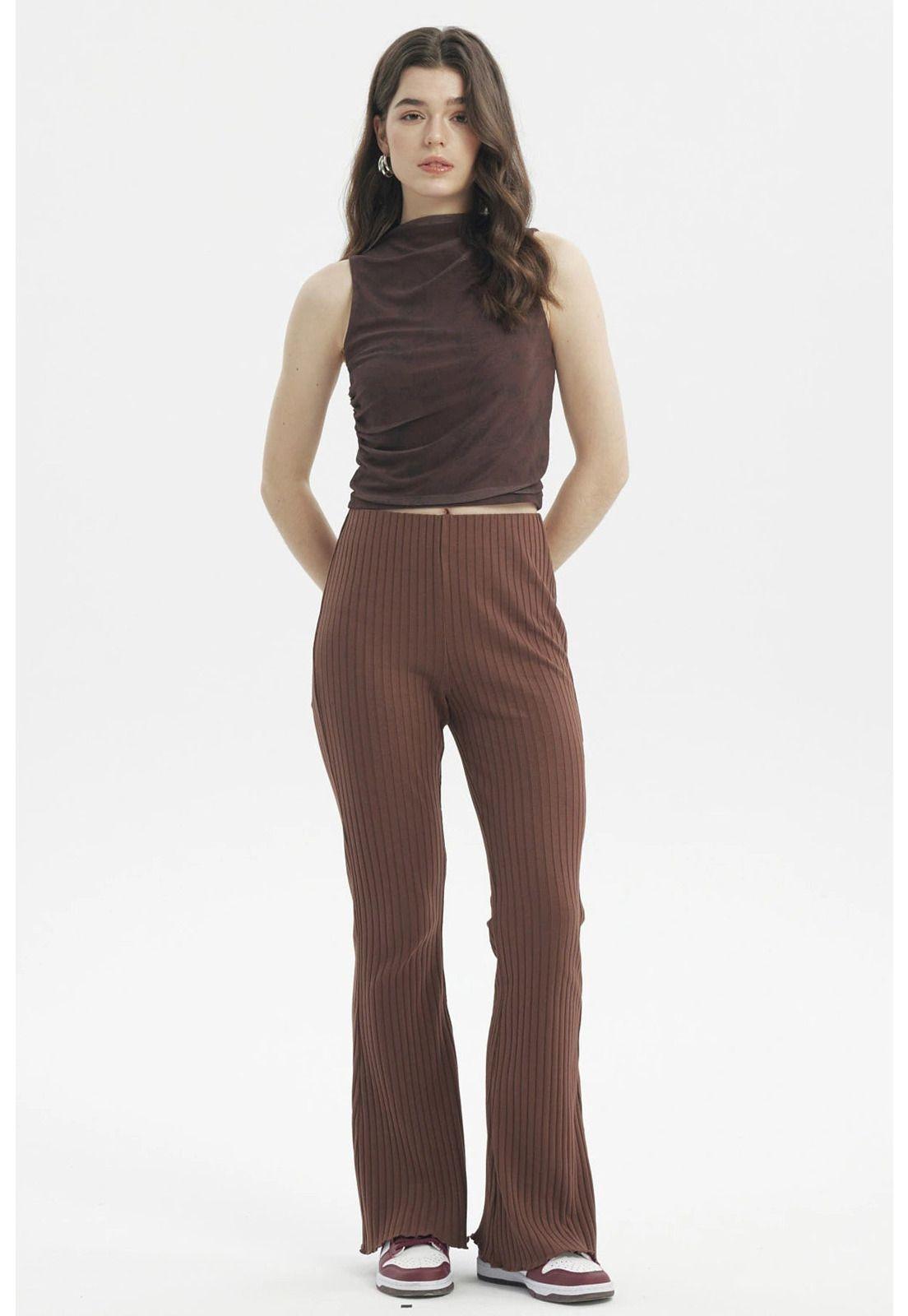 Pantalón Mujer Flare Café Oscuro-3