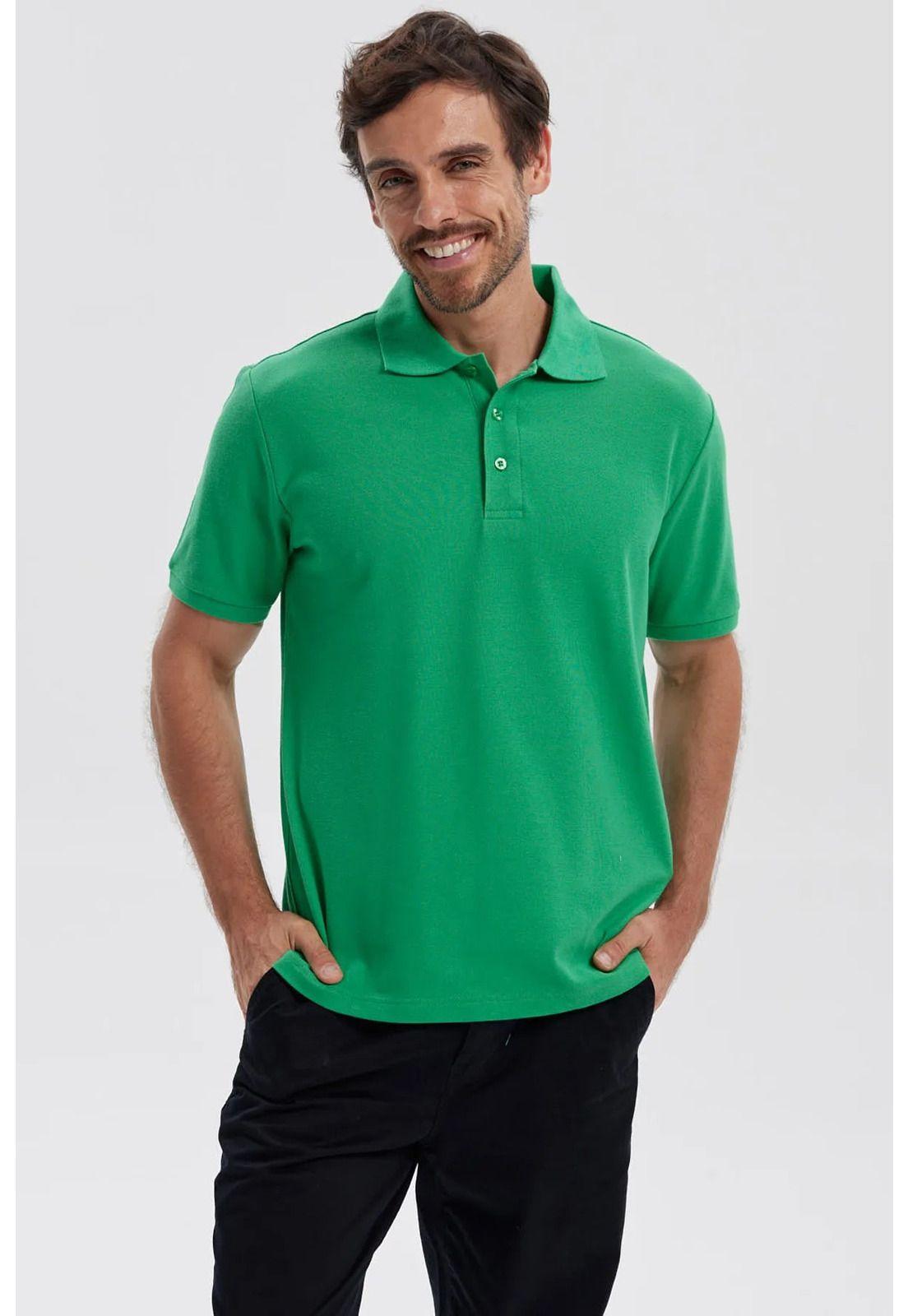 Polera Hombre Piqué Básica Lisa Verde-0