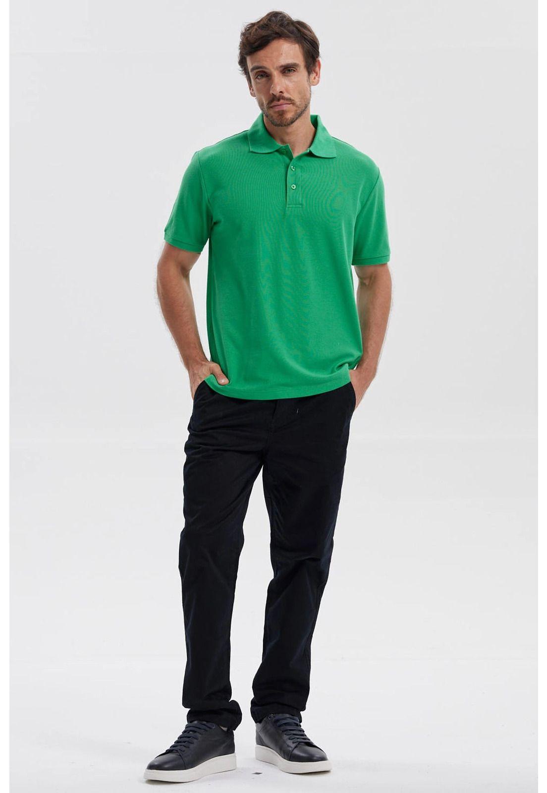 Polera Hombre Piqué Básica Lisa Verde-3